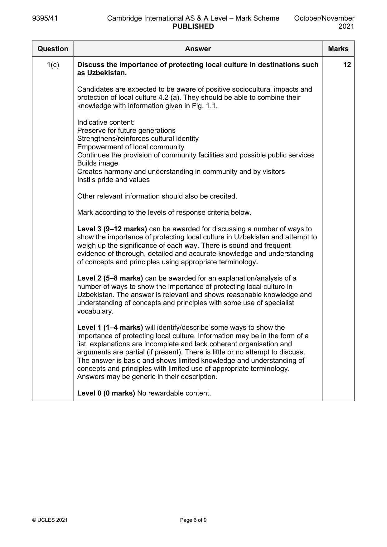 Mark scheme, page 6 of 9