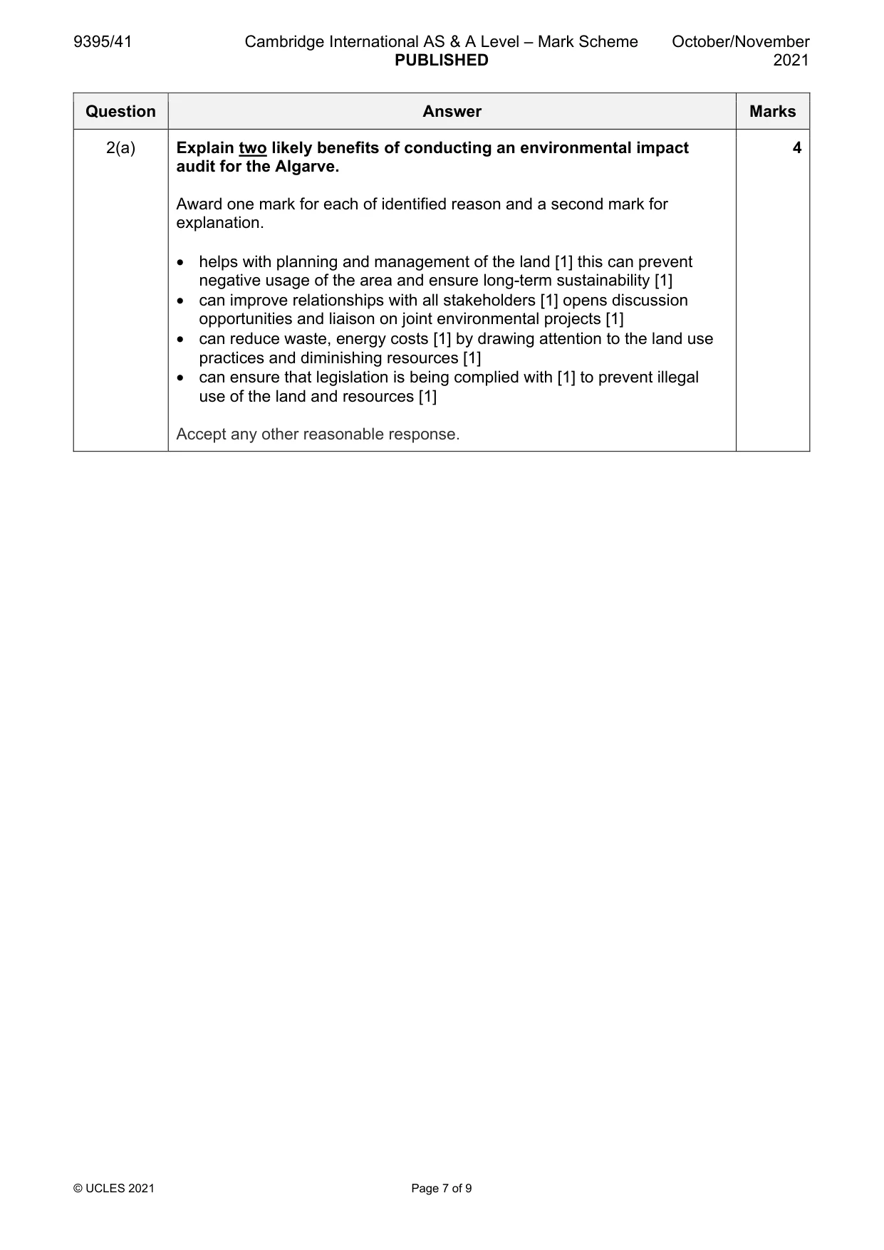 Mark scheme, page 7 of 9
