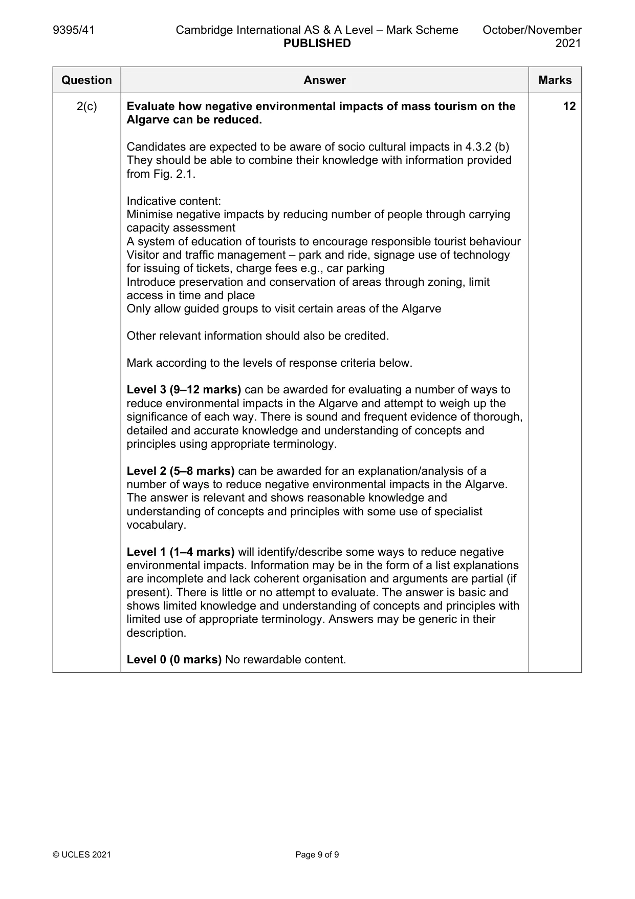Mark scheme, page 9 of 9