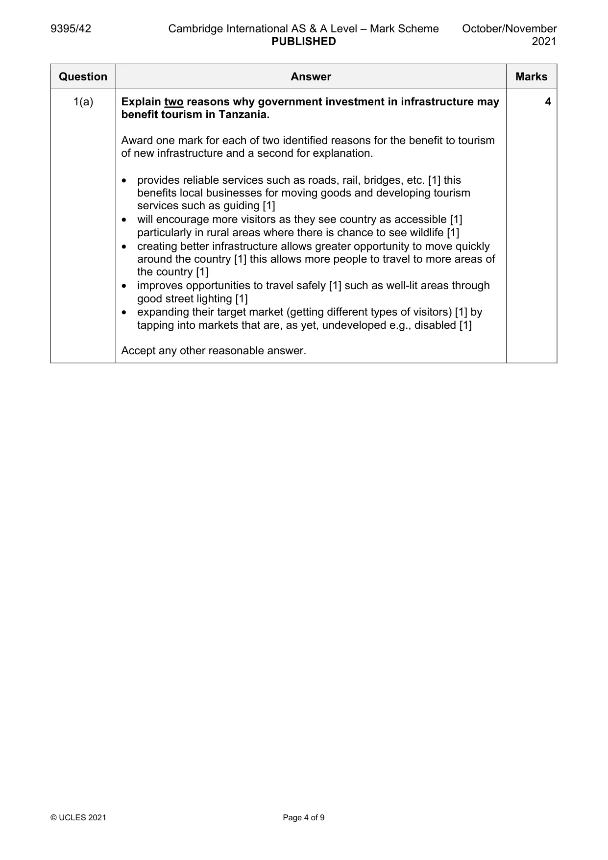 Mark scheme, page 4 of 9