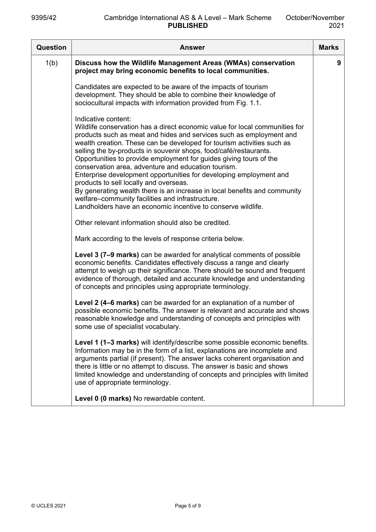 Mark scheme, page 5 of 9