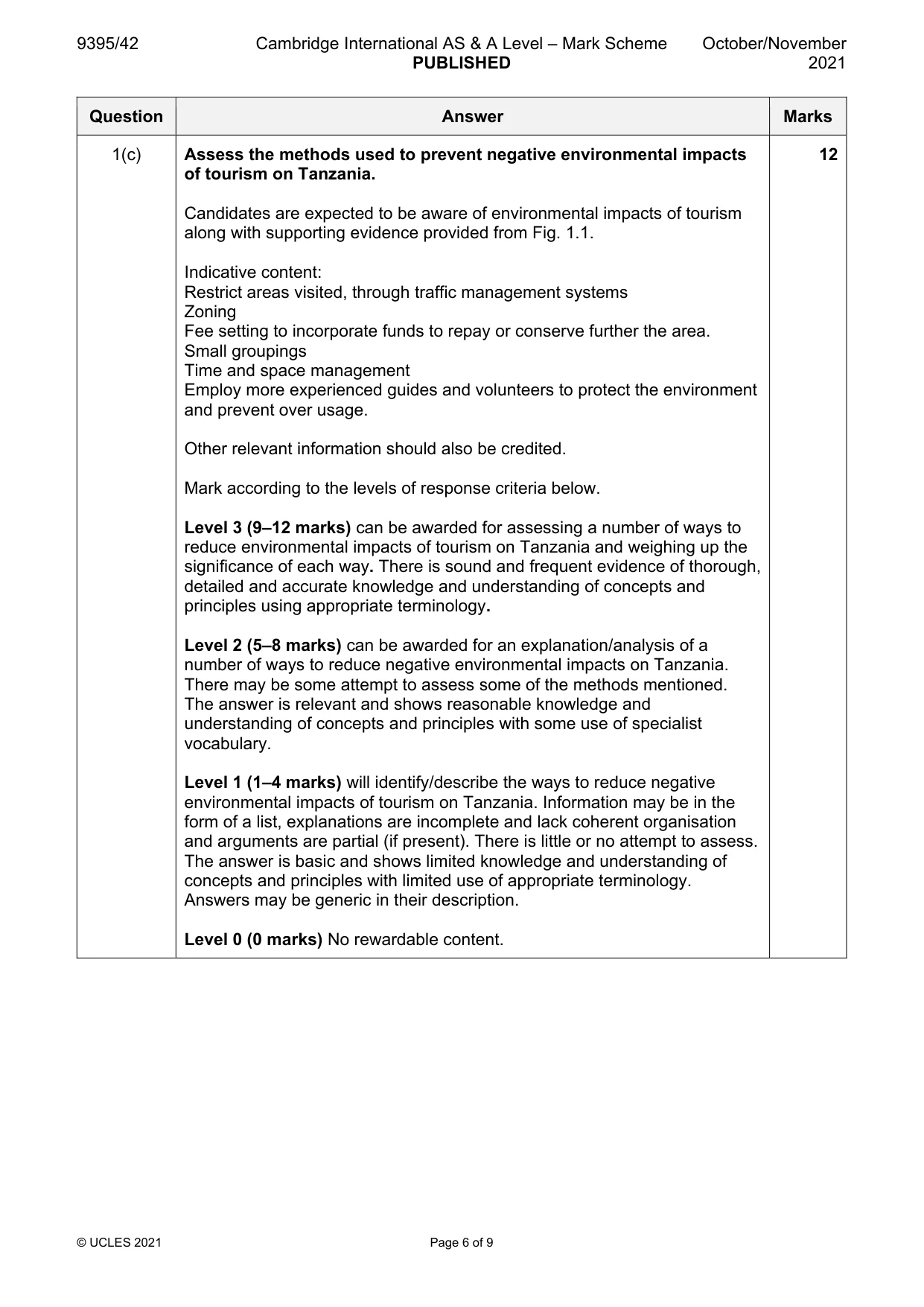 Mark scheme, page 6 of 9