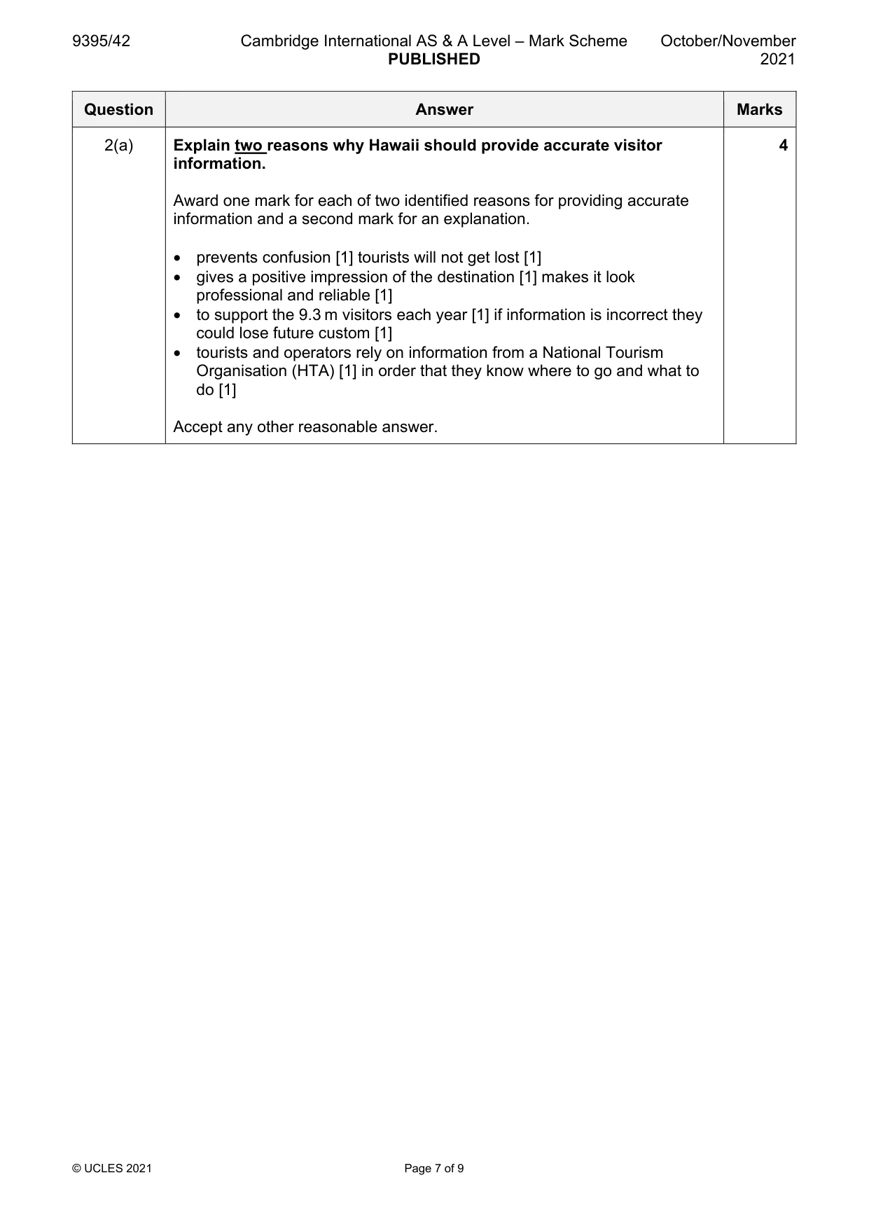 Mark scheme, page 7 of 9
