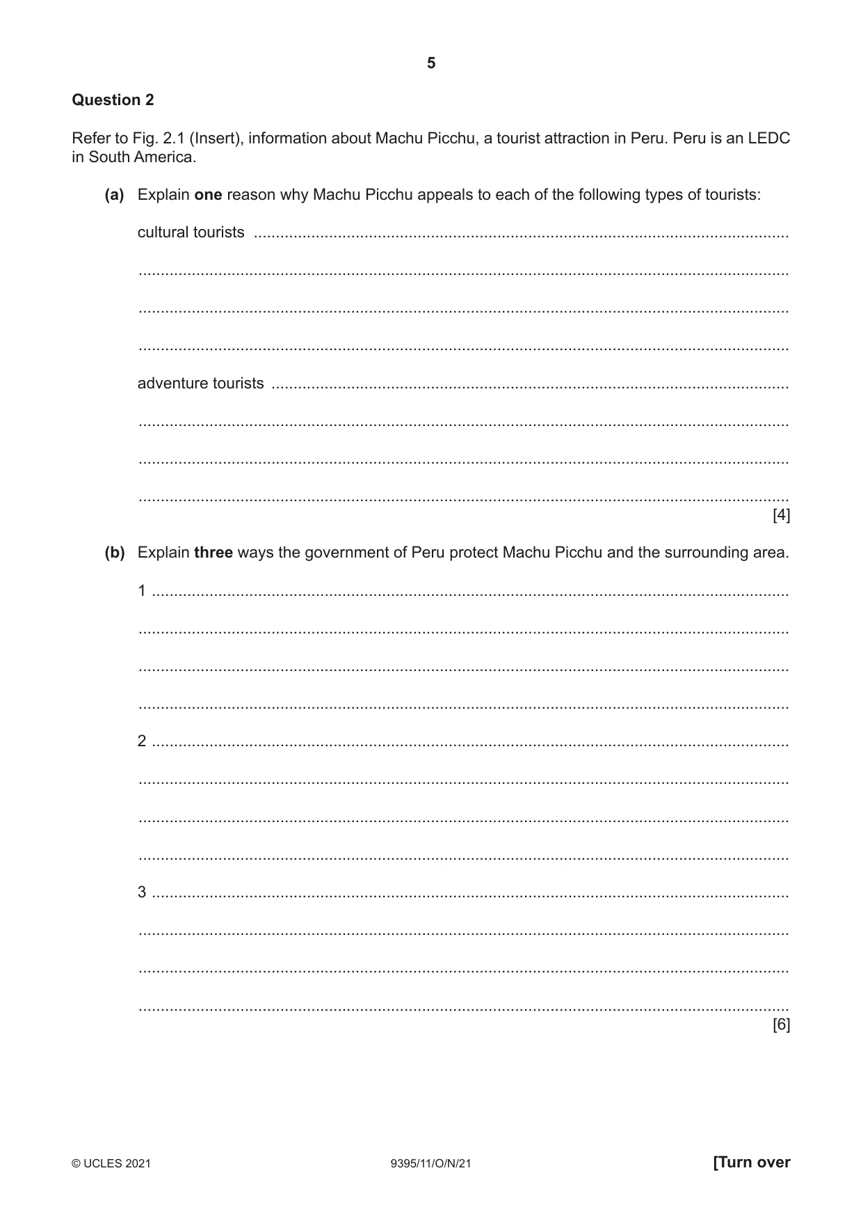 Cambridge A Level Travel and Tourism 9395 2021 Oct/Nov Paper 1 · Variant 1 question paper, page 5 of 16