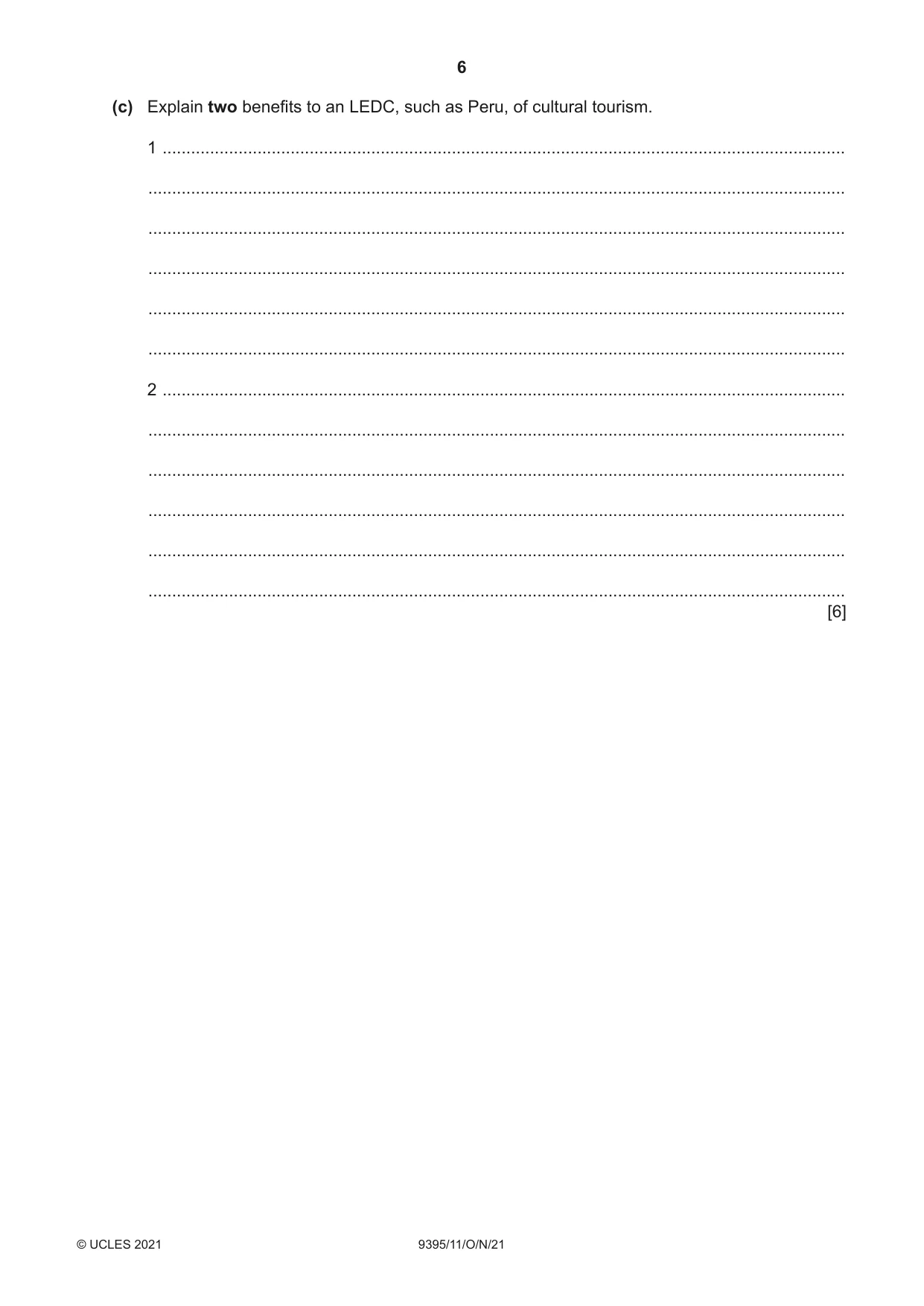 Cambridge A Level Travel and Tourism 9395 2021 Oct/Nov Paper 1 · Variant 1 question paper, page 6 of 16