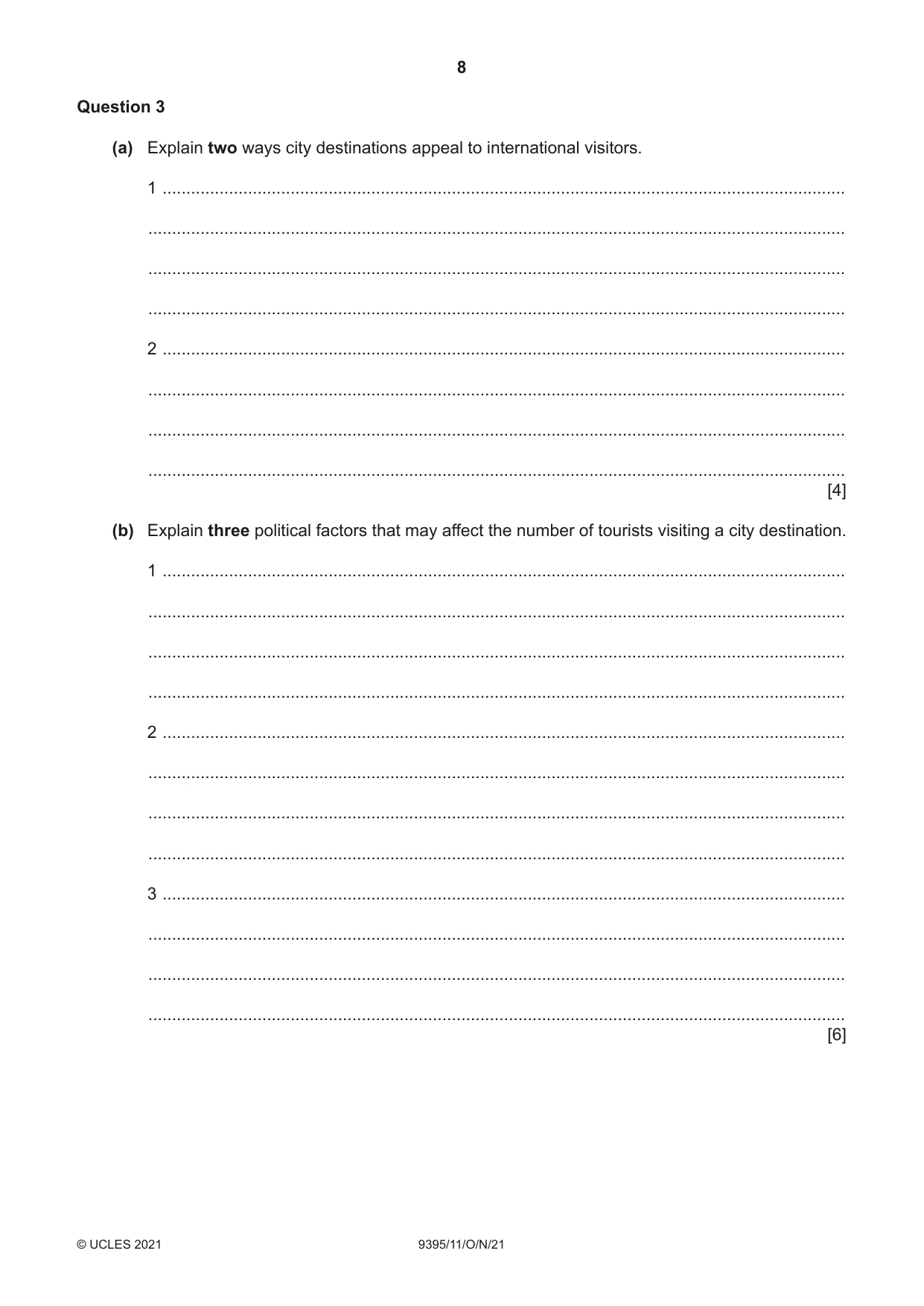 Cambridge A Level Travel and Tourism 9395 2021 Oct/Nov Paper 1 · Variant 1 question paper, page 8 of 16