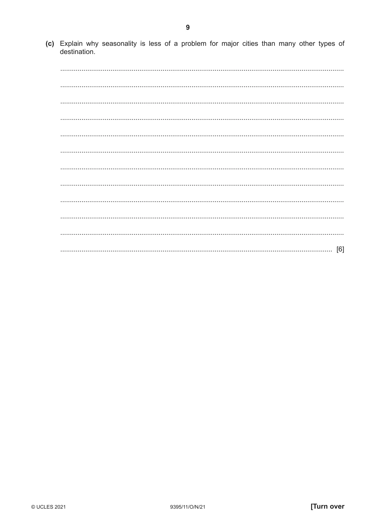 Cambridge A Level Travel and Tourism 9395 2021 Oct/Nov Paper 1 · Variant 1 question paper, page 9 of 16