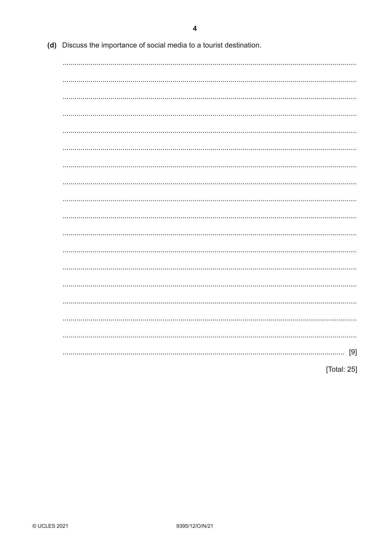Cambridge A Level Travel and Tourism 9395 2021 Oct/Nov Paper 1 · Variant 2 question paper, page 4 of 16