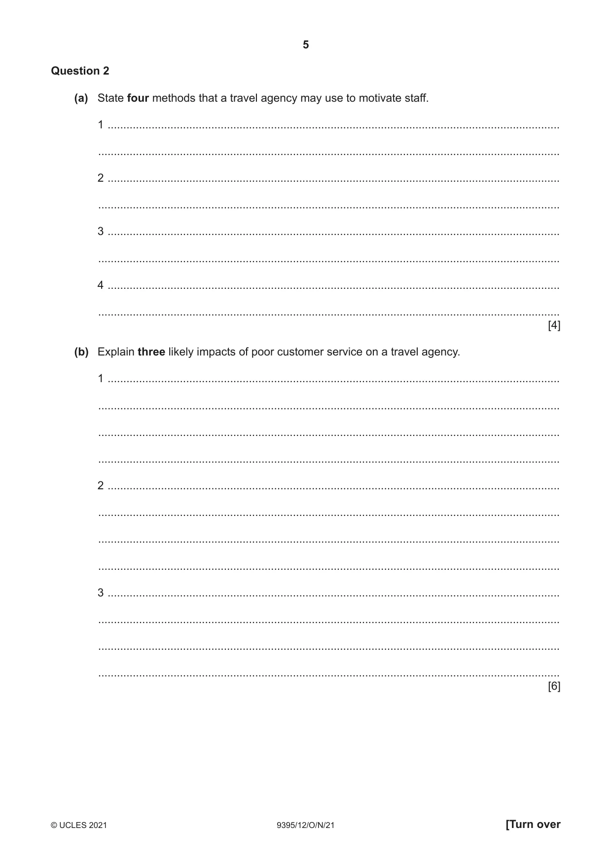 Cambridge A Level Travel and Tourism 9395 2021 Oct/Nov Paper 1 · Variant 2 question paper, page 5 of 16