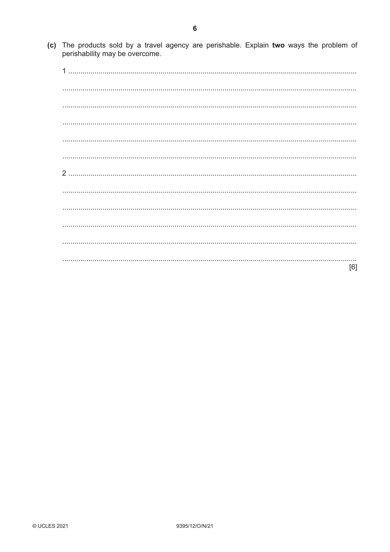 Cambridge A Level Travel and Tourism 9395 2021 Oct/Nov Paper 1 · Variant 2 question paper, page 6 of 16