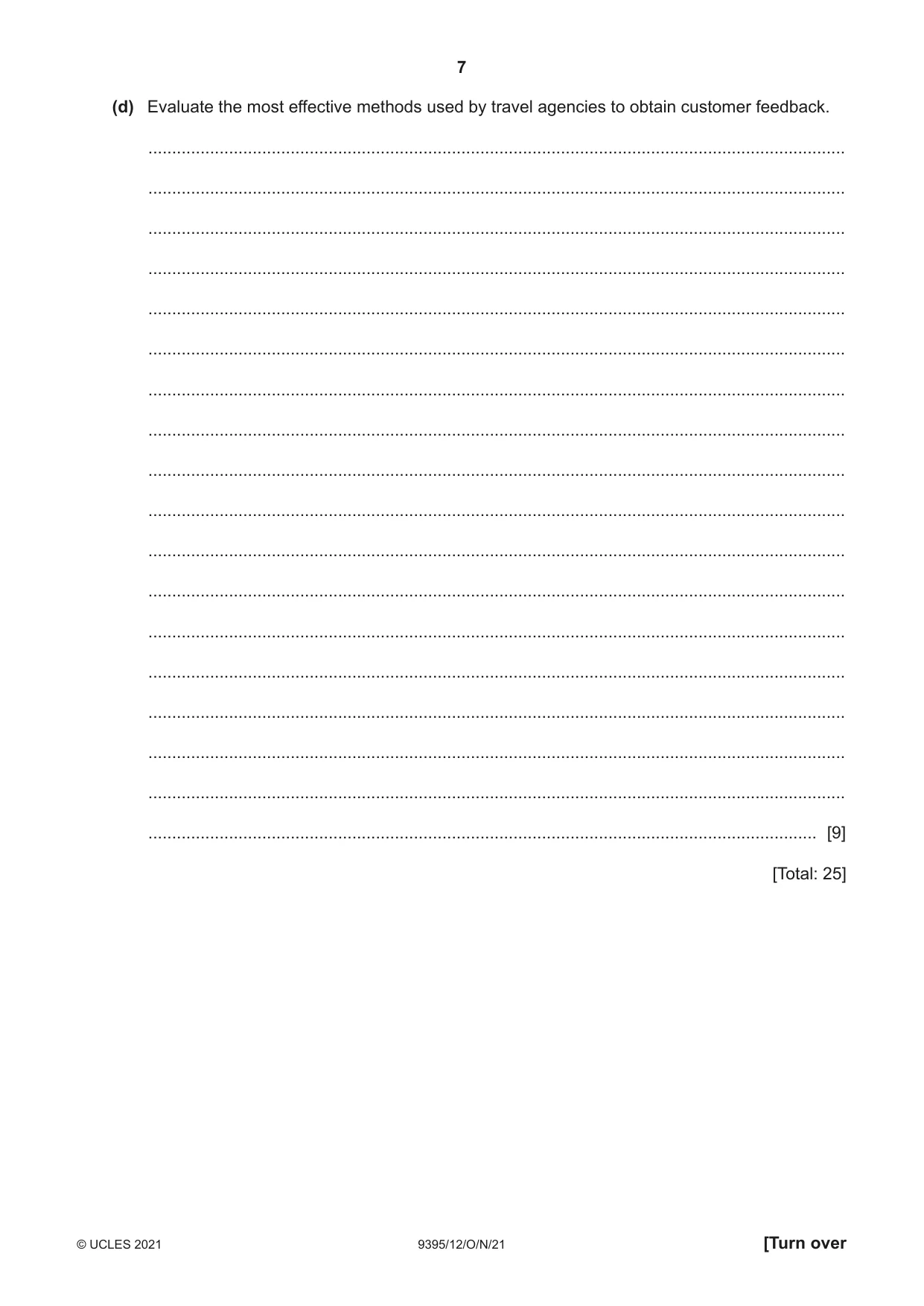 Cambridge A Level Travel and Tourism 9395 2021 Oct/Nov Paper 1 · Variant 2 question paper, page 7 of 16