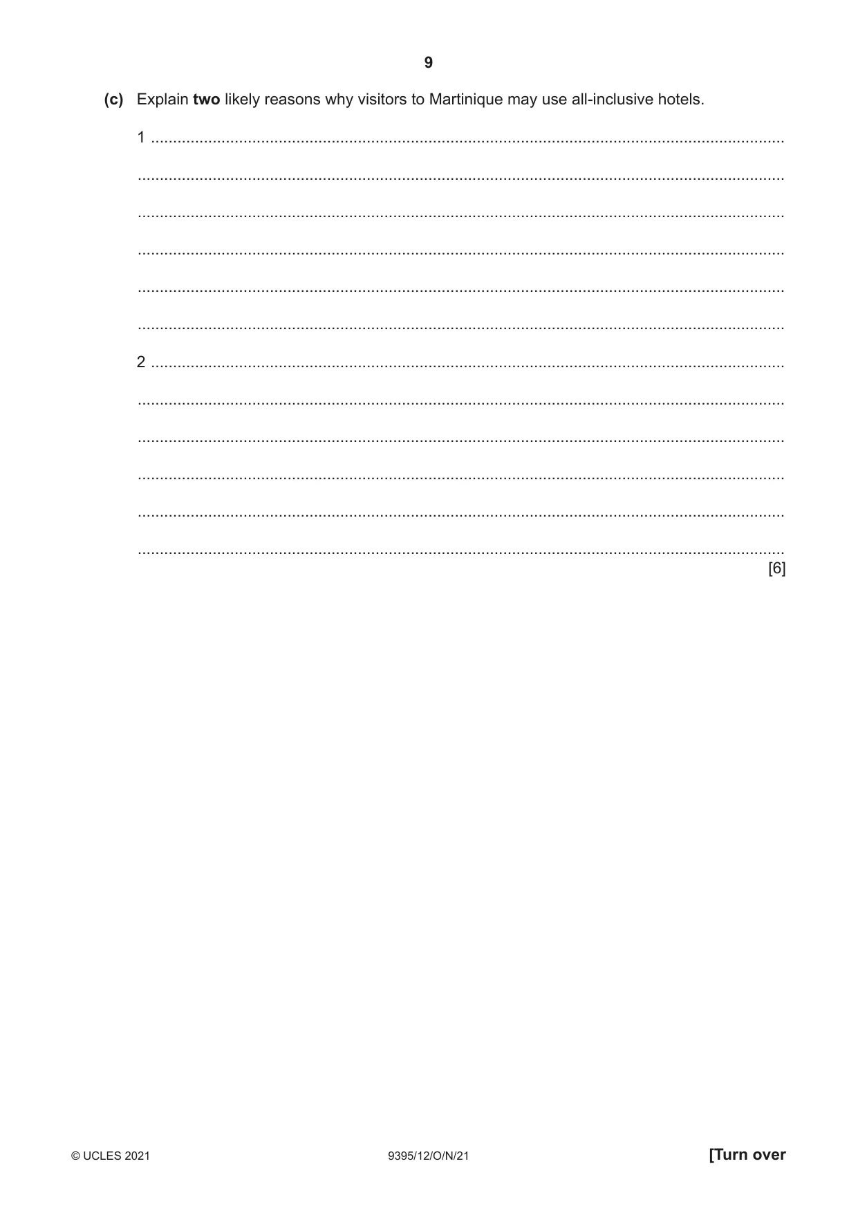Cambridge A Level Travel and Tourism 9395 2021 Oct/Nov Paper 1 · Variant 2 question paper, page 9 of 16