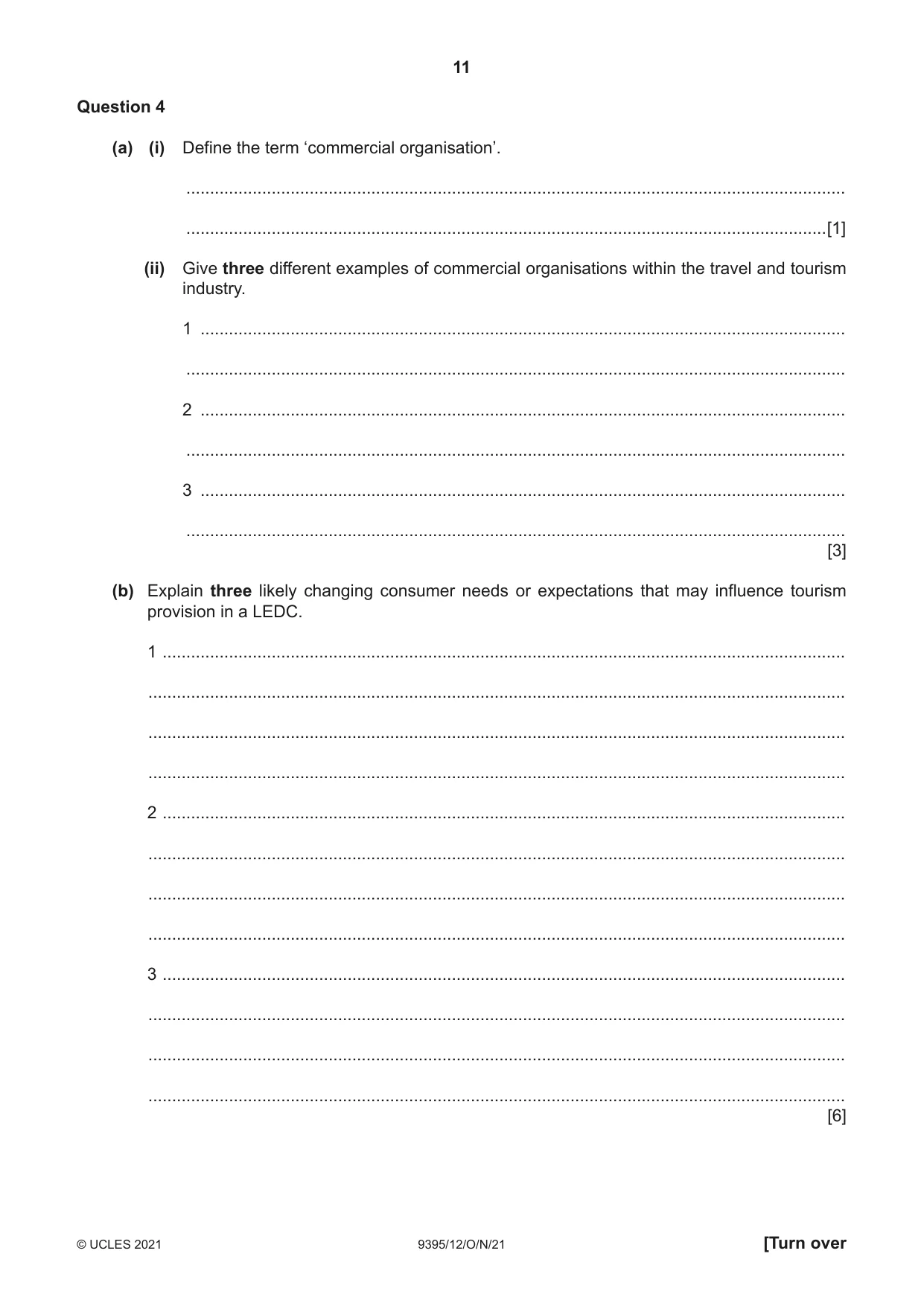 Cambridge A Level Travel and Tourism 9395 2021 Oct/Nov Paper 1 · Variant 2 question paper, page 11 of 16