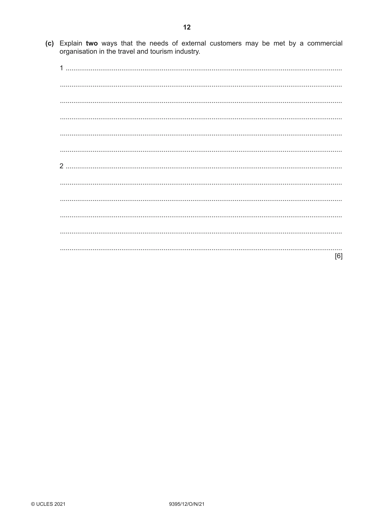 Cambridge A Level Travel and Tourism 9395 2021 Oct/Nov Paper 1 · Variant 2 question paper, page 12 of 16