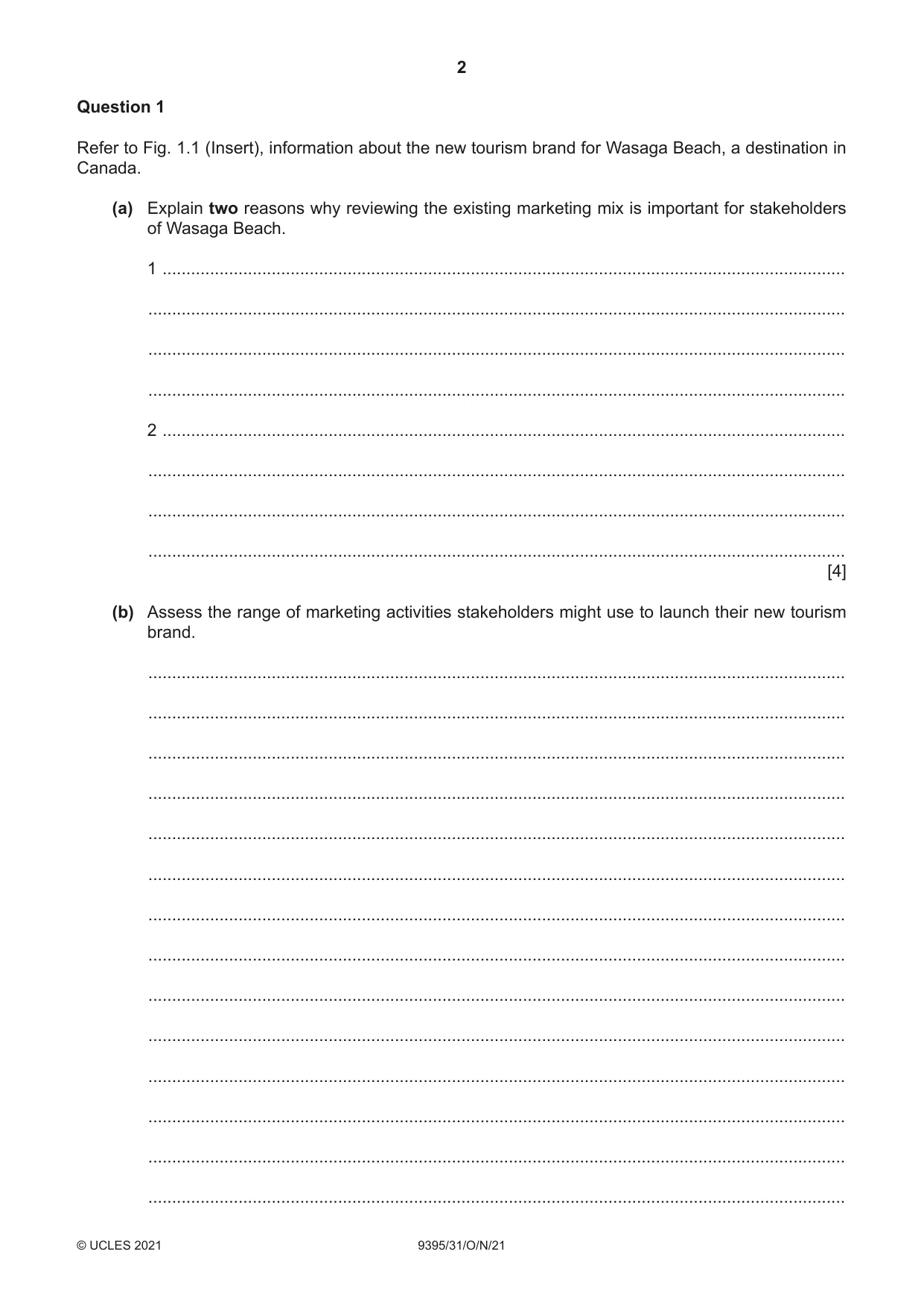 Cambridge A Level Travel and Tourism 9395 2021 Oct/Nov Paper 3 · Variant 1 question paper, page 2 of 12