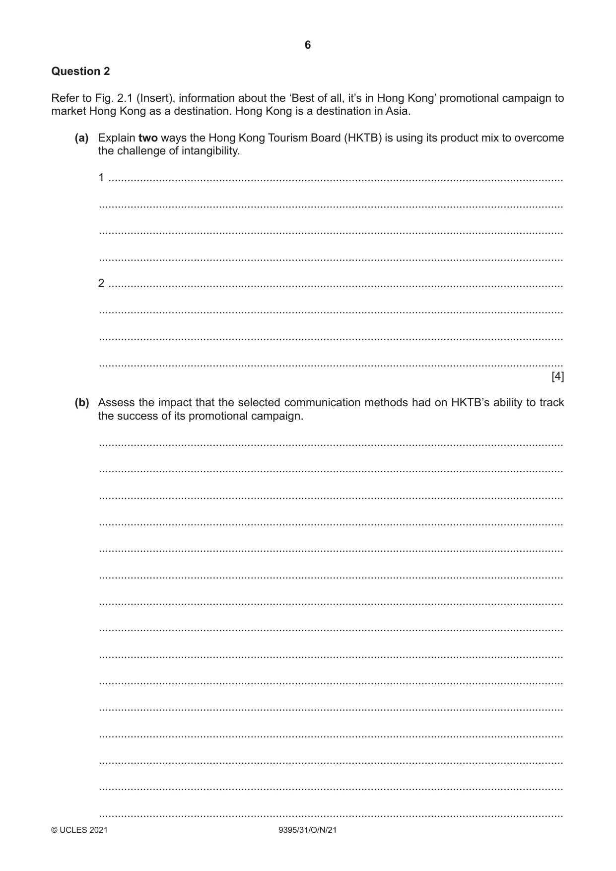Cambridge A Level Travel and Tourism 9395 2021 Oct/Nov Paper 3 · Variant 1 question paper, page 6 of 12