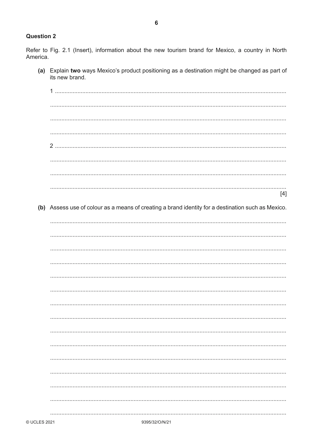 Cambridge A Level Travel and Tourism 9395 2021 Oct/Nov Paper 3 · Variant 2 question paper, page 6 of 12