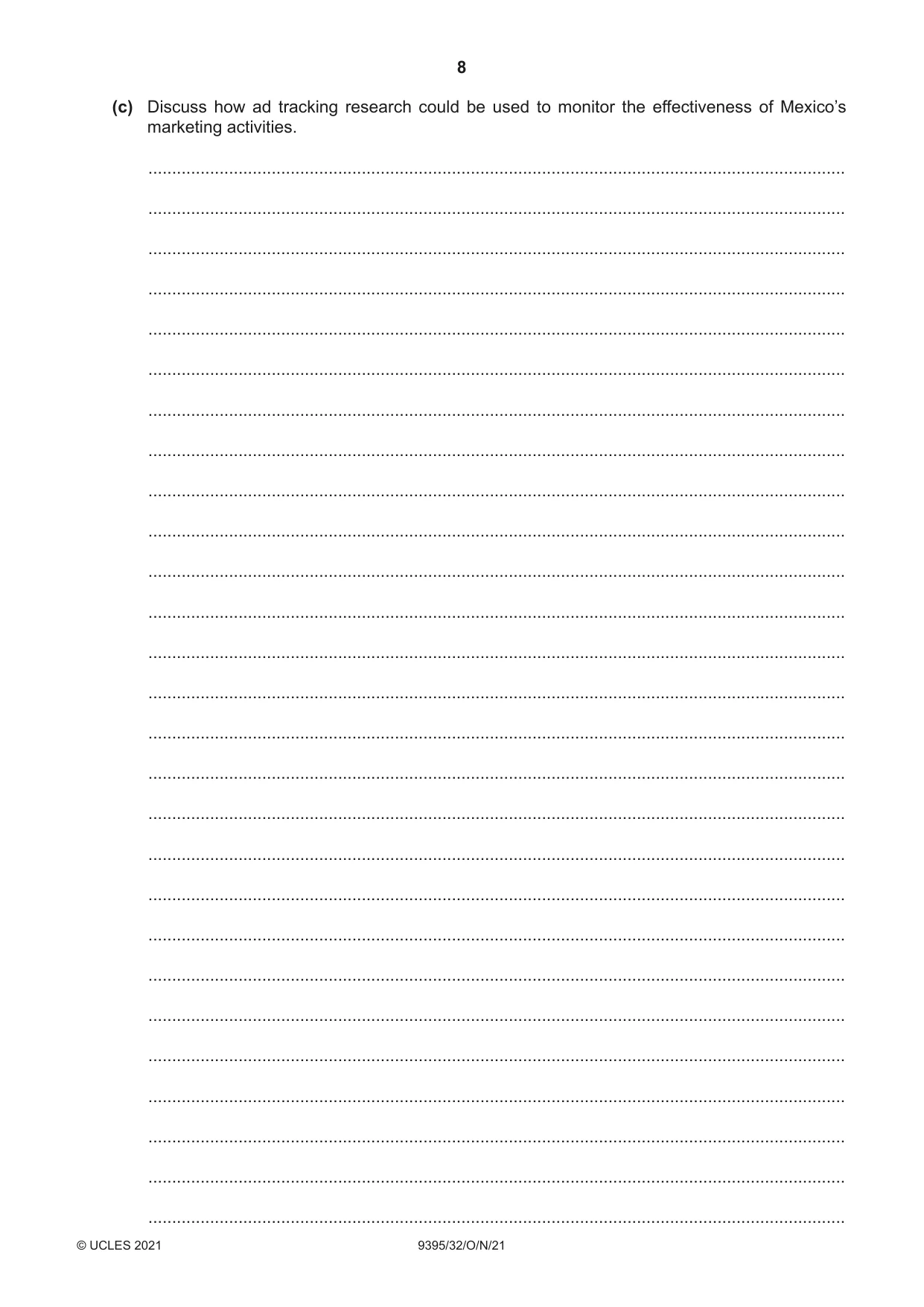 Cambridge A Level Travel and Tourism 9395 2021 Oct/Nov Paper 3 · Variant 2 question paper, page 8 of 12