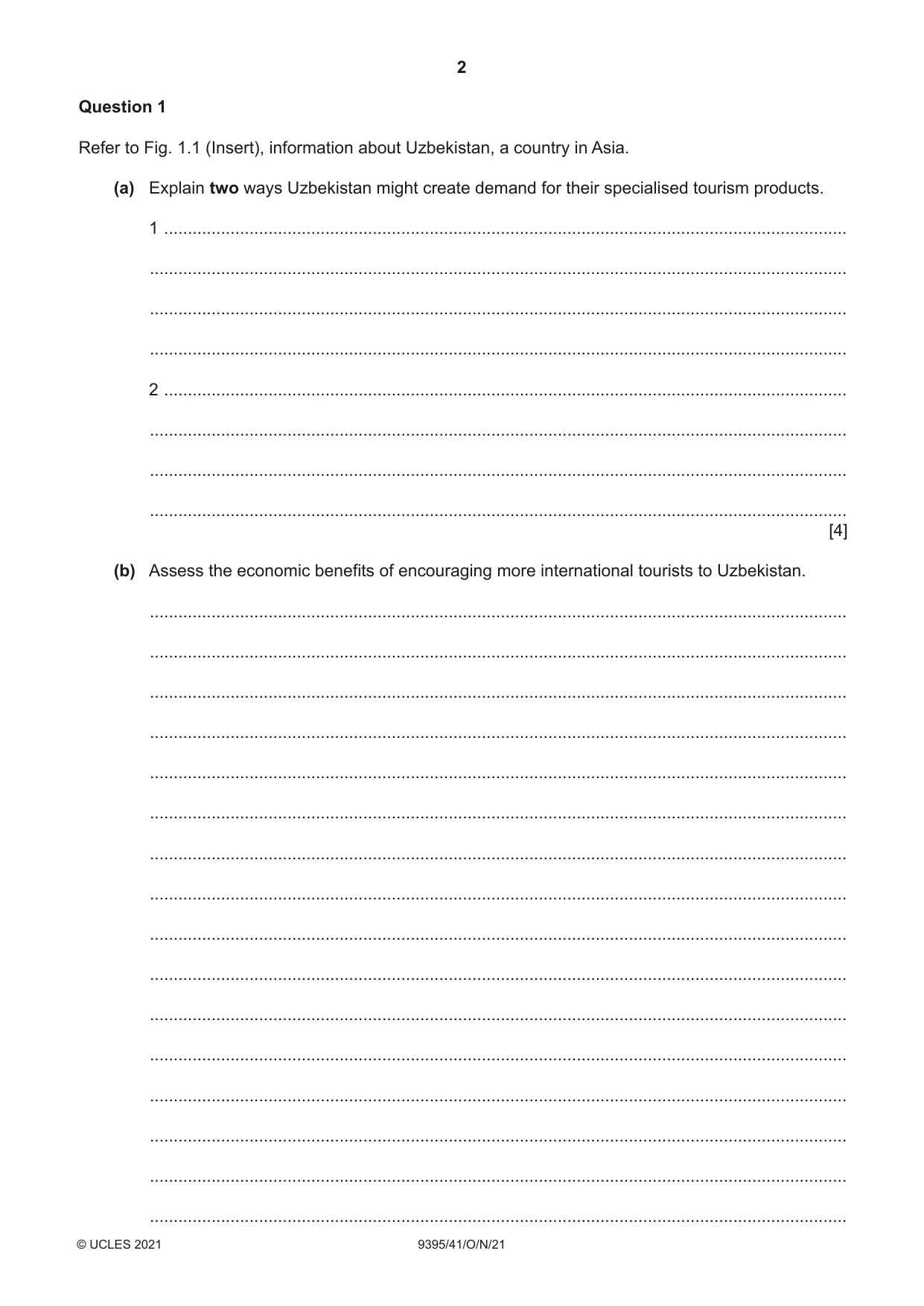 Cambridge A Level Travel and Tourism 9395 2021 Oct/Nov Paper 4 · Variant 1 question paper, page 2 of 12