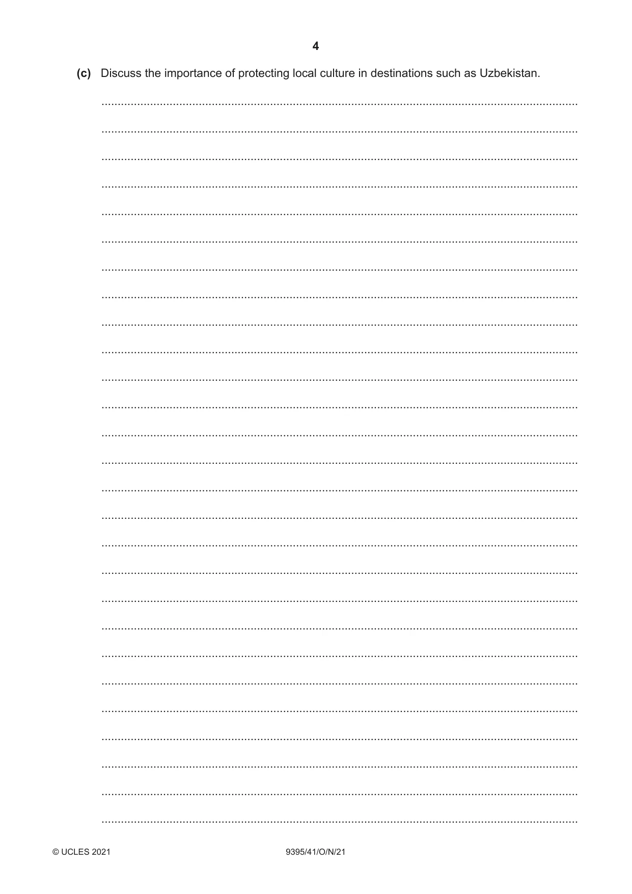 Cambridge A Level Travel and Tourism 9395 2021 Oct/Nov Paper 4 · Variant 1 question paper, page 4 of 12