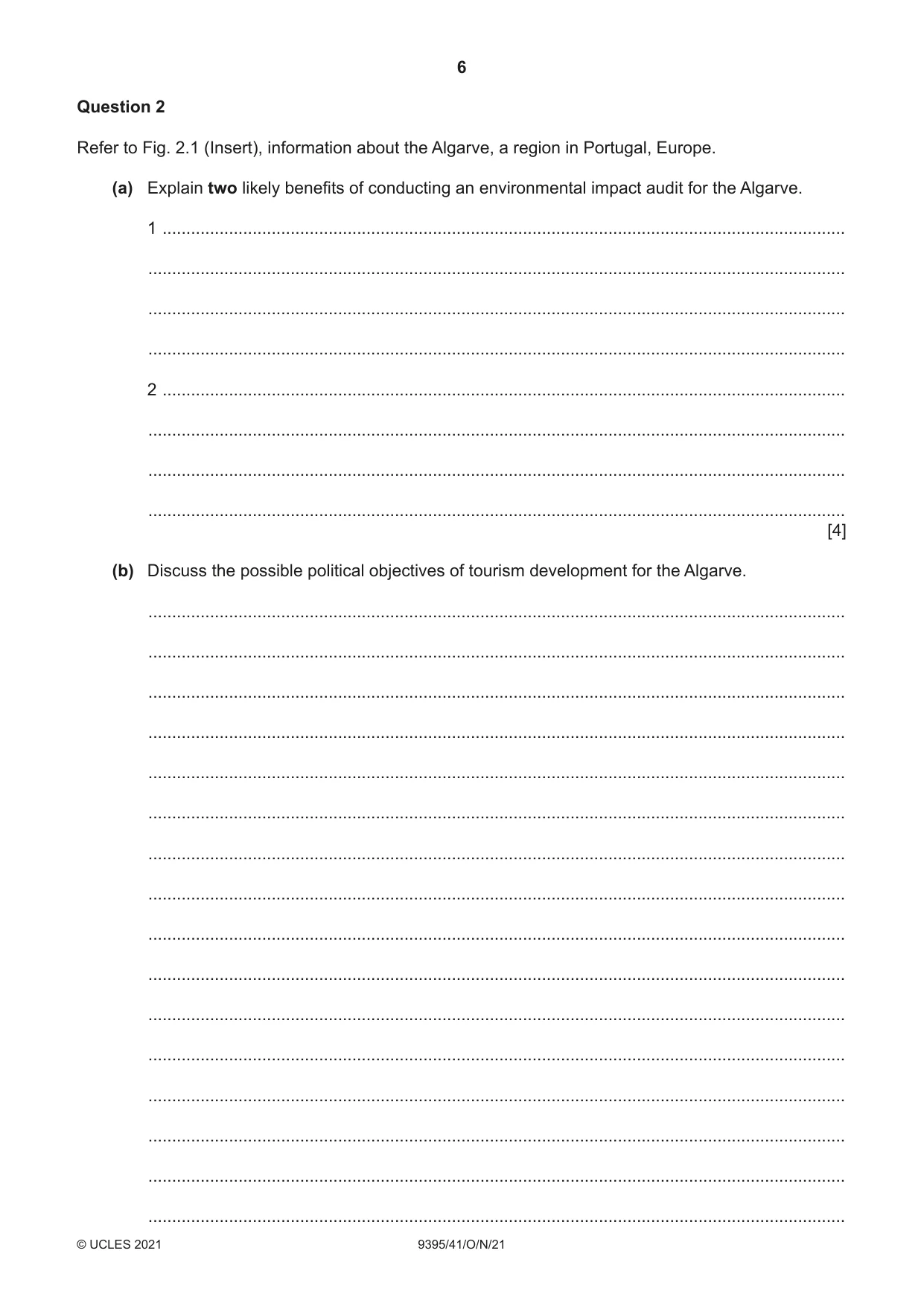 Cambridge A Level Travel and Tourism 9395 2021 Oct/Nov Paper 4 · Variant 1 question paper, page 6 of 12