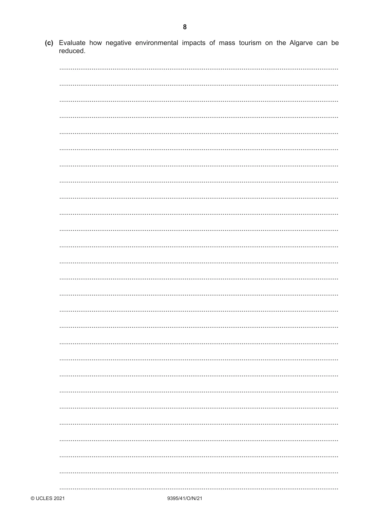 Cambridge A Level Travel and Tourism 9395 2021 Oct/Nov Paper 4 · Variant 1 question paper, page 8 of 12