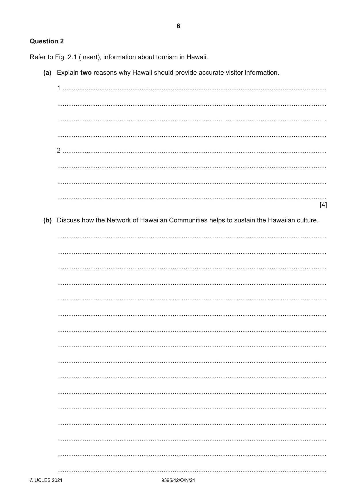 Cambridge A Level Travel and Tourism 9395 2021 Oct/Nov Paper 4 · Variant 2 question paper, page 6 of 12
