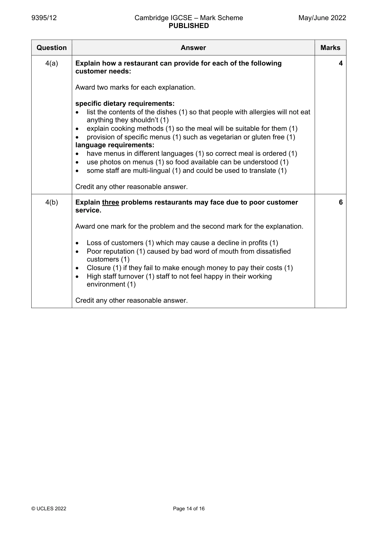 Mark scheme, page 14 of 16