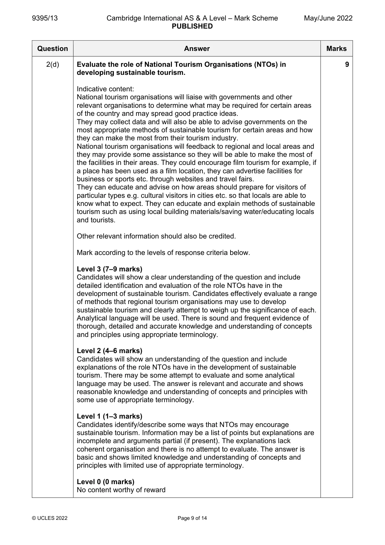 Mark scheme, page 9 of 14