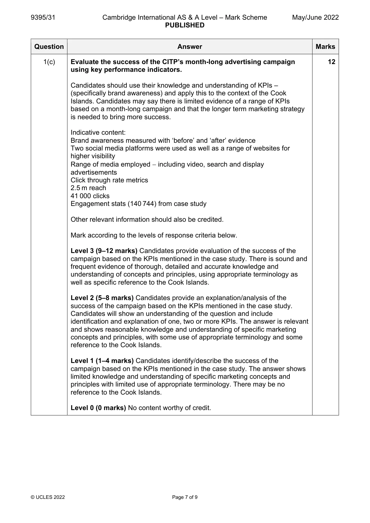 Mark scheme, page 7 of 9