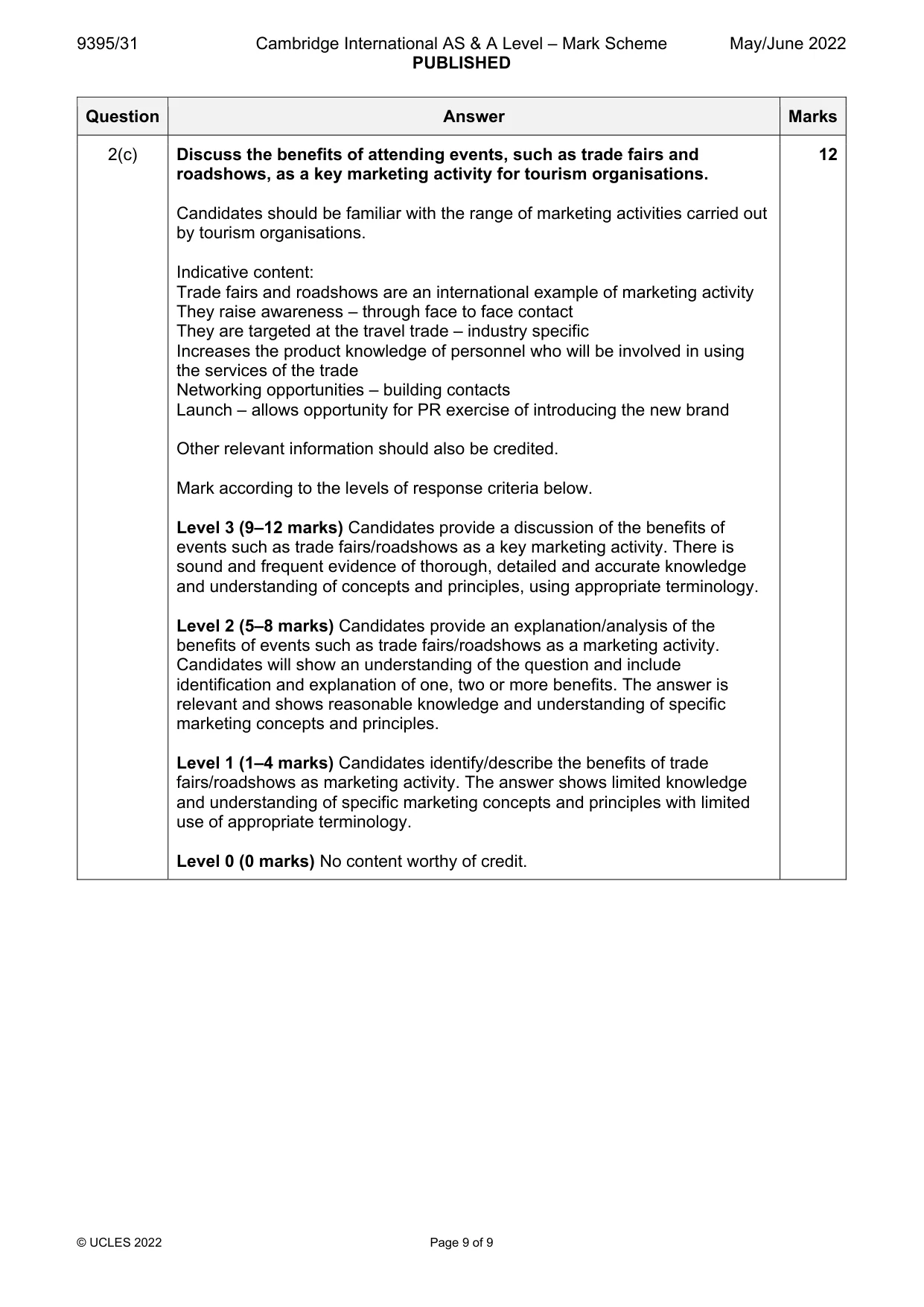 Mark scheme, page 9 of 9