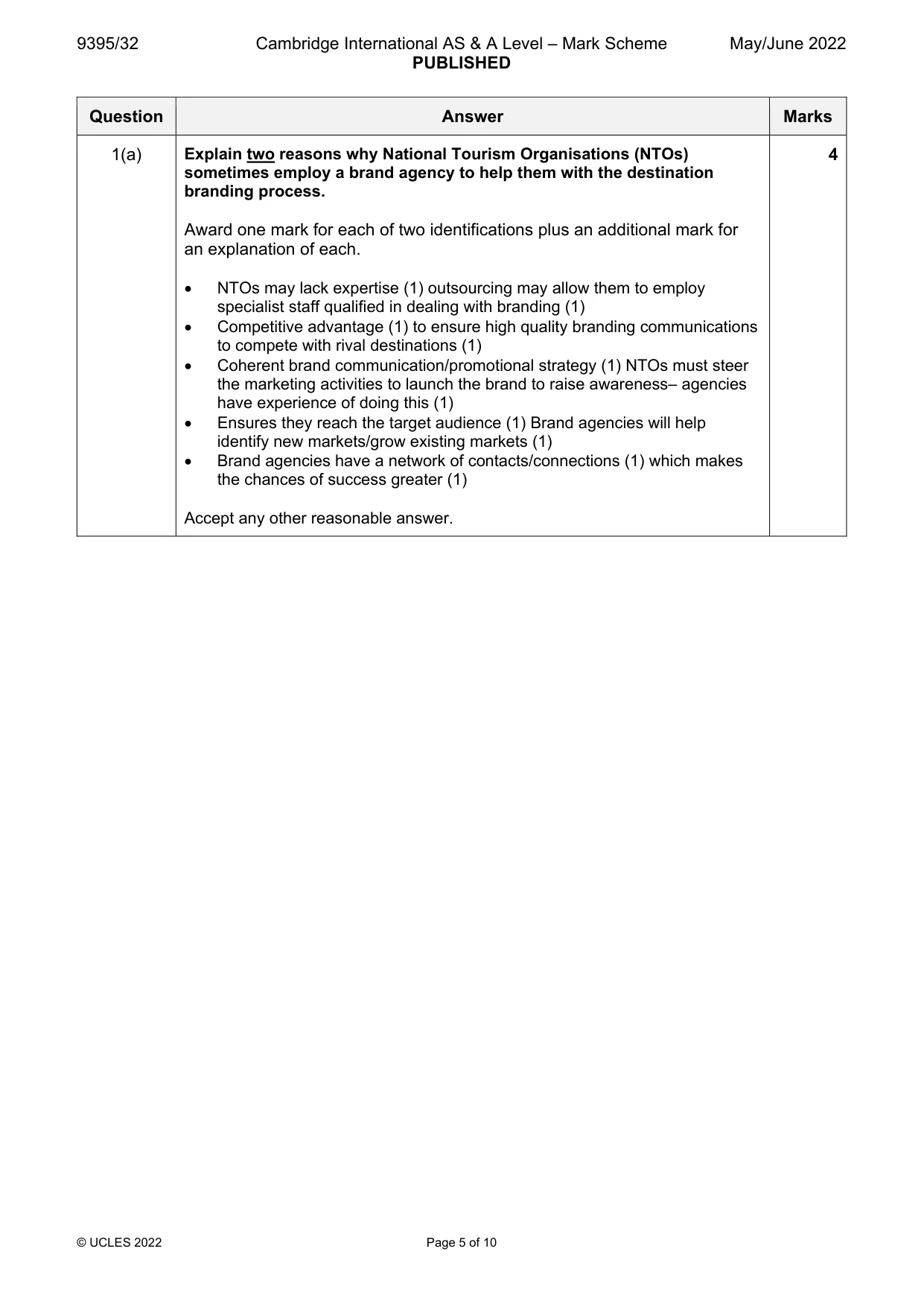 Mark scheme, page 5 of 10