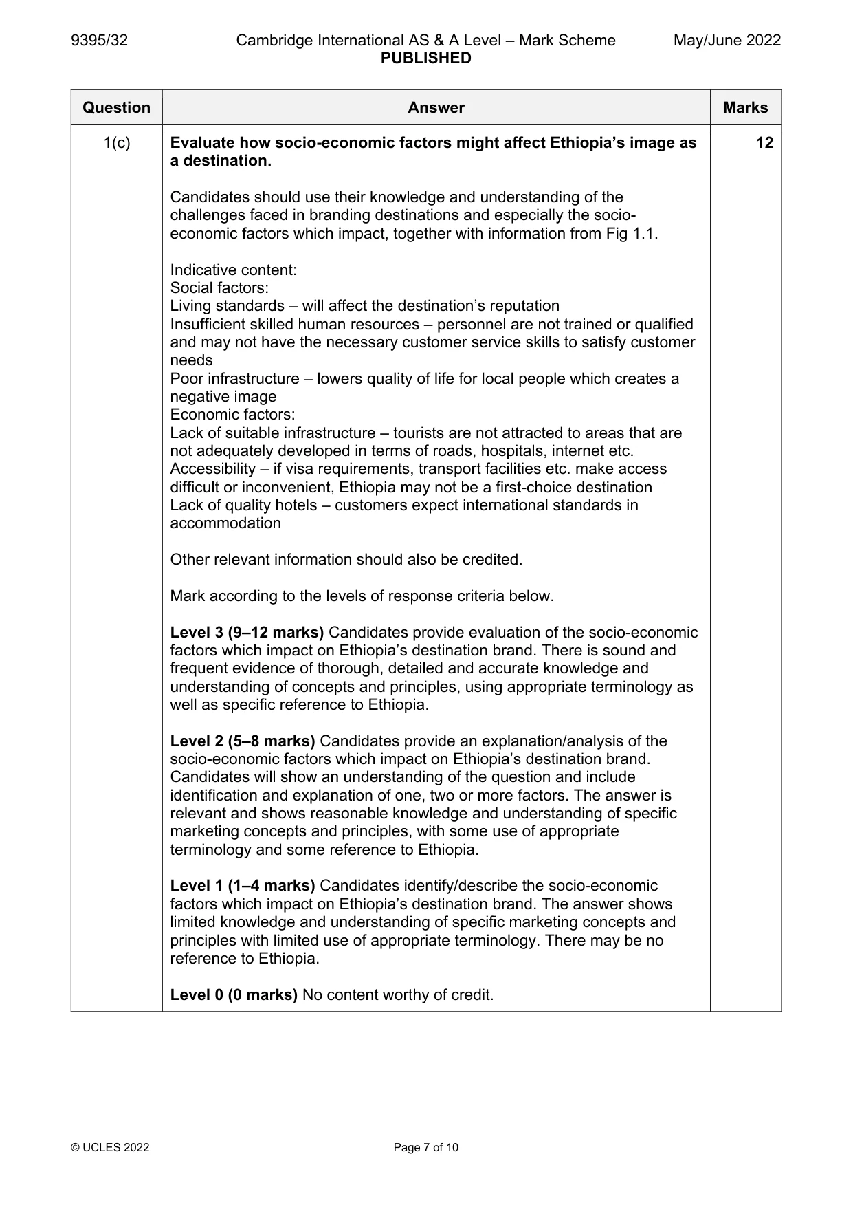 Mark scheme, page 7 of 10