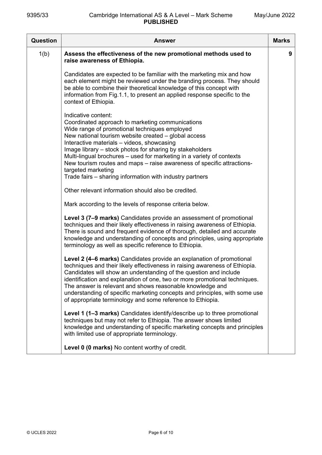 Mark scheme, page 6 of 10