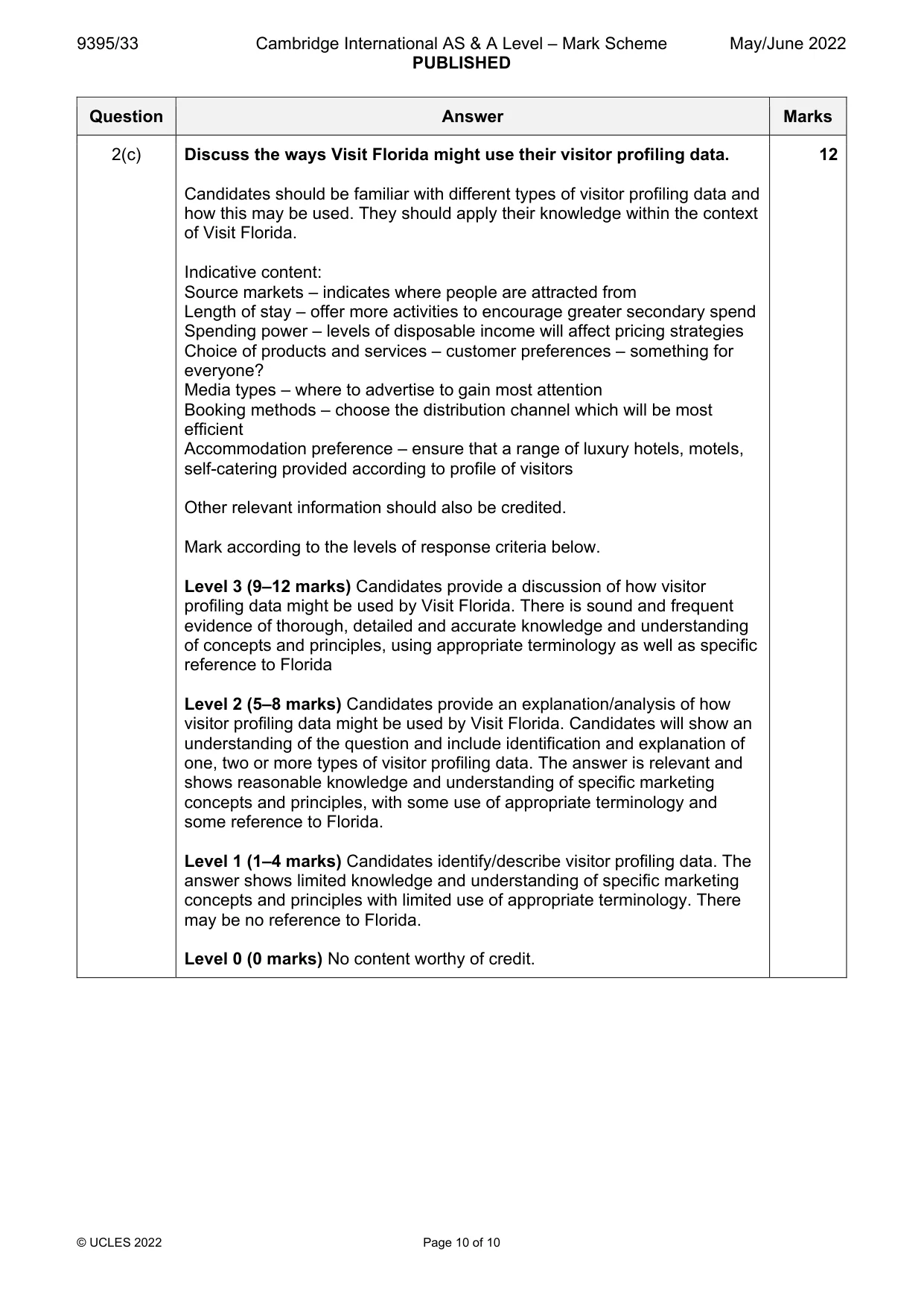 Mark scheme, page 10 of 10
