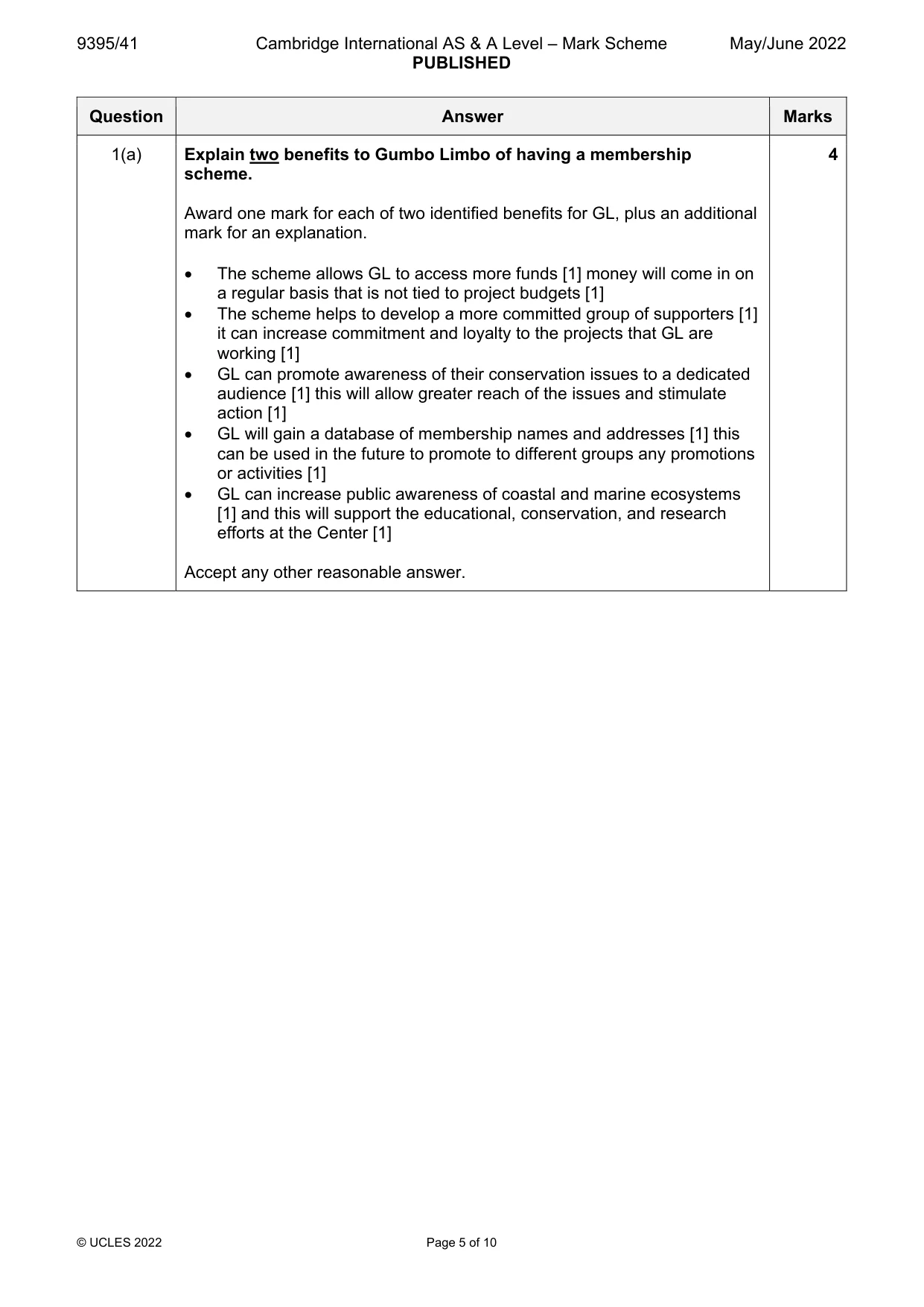 Mark scheme, page 5 of 10