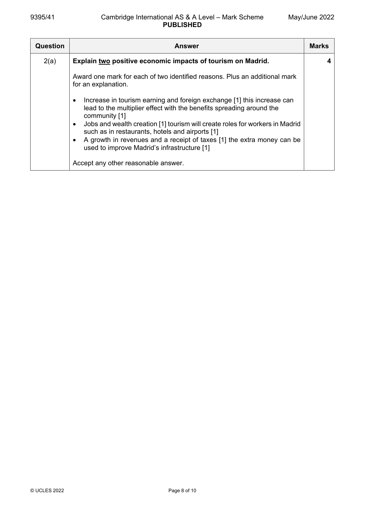 Mark scheme, page 8 of 10