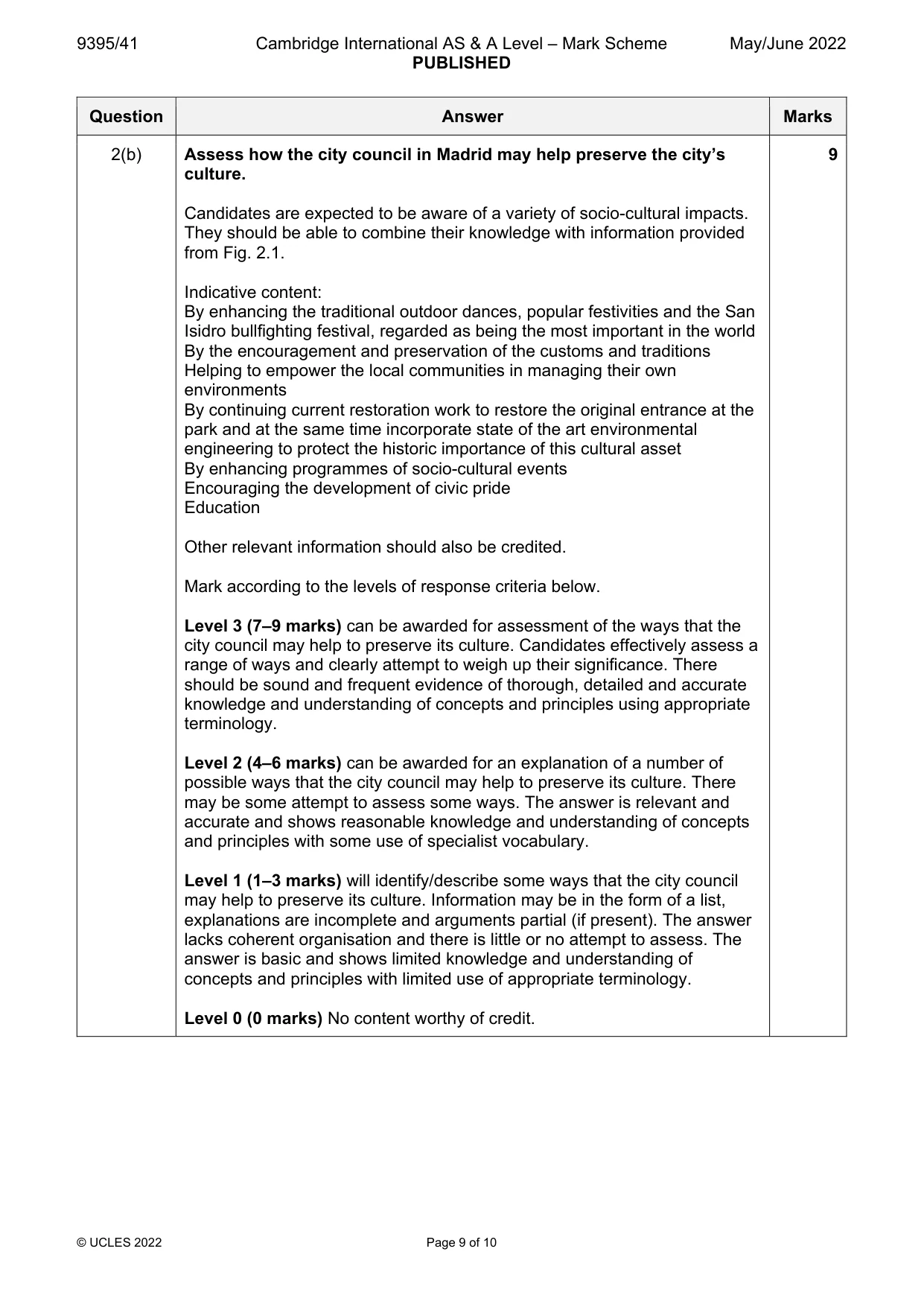 Mark scheme, page 9 of 10