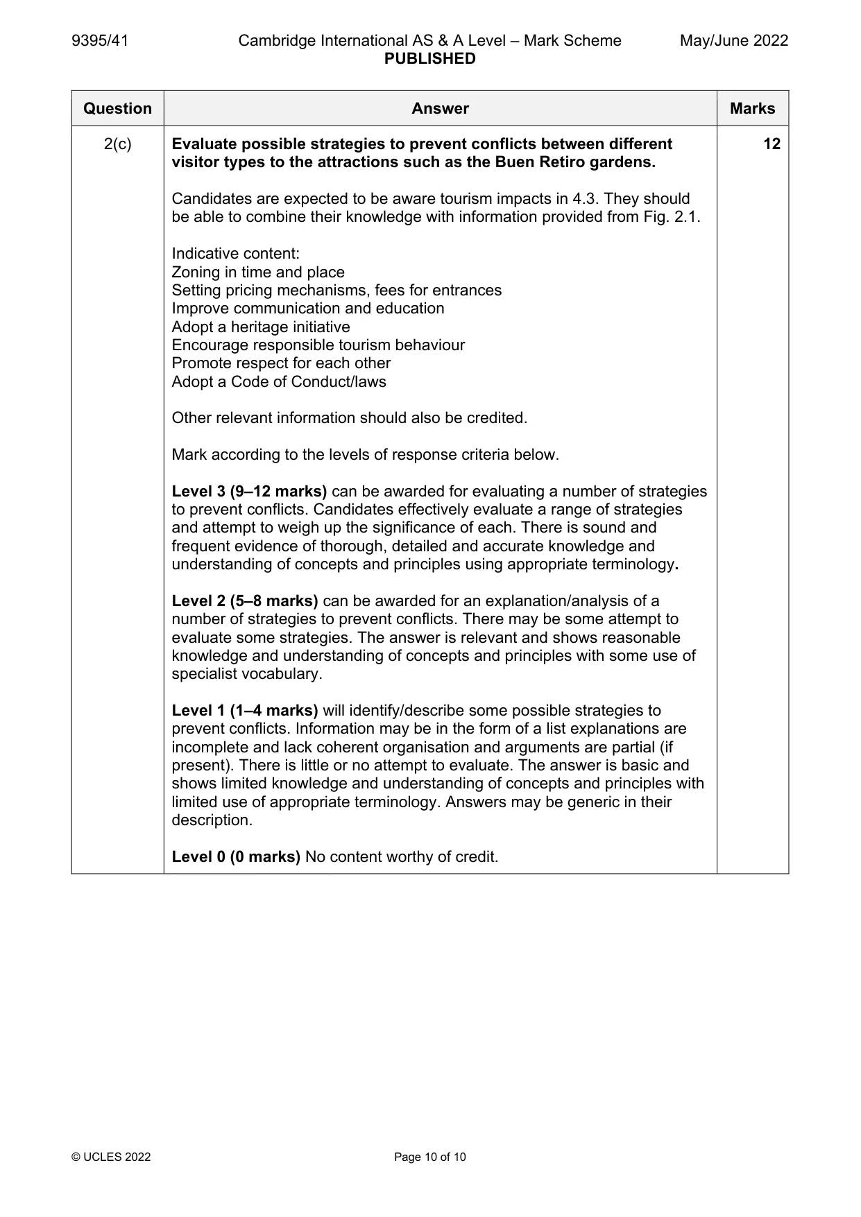 Mark scheme, page 10 of 10