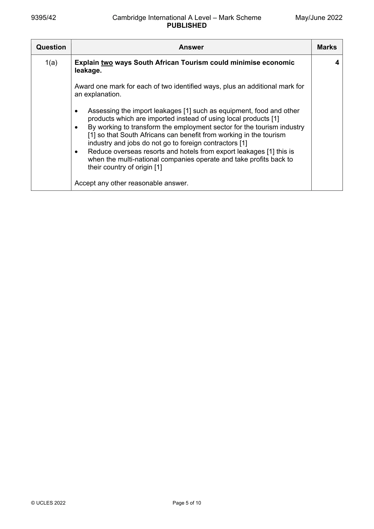 Mark scheme, page 5 of 10