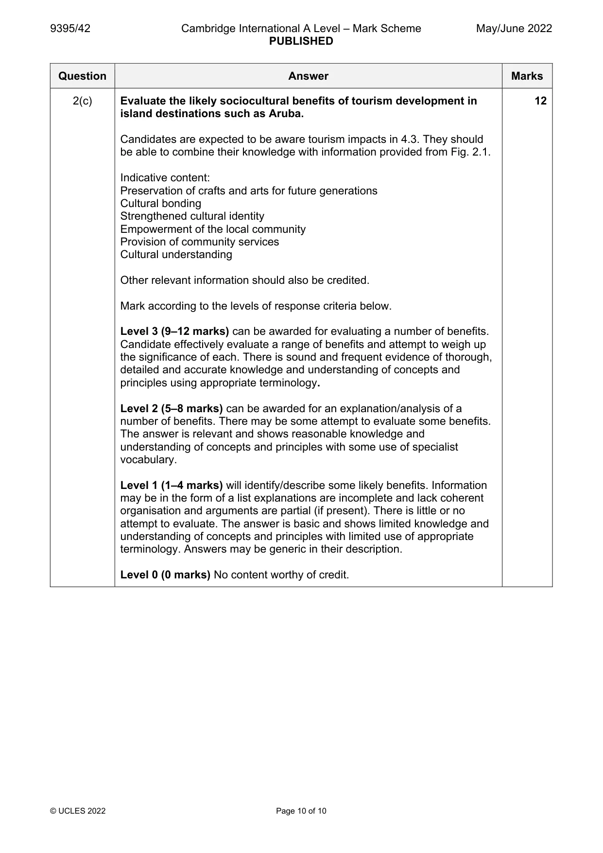 Mark scheme, page 10 of 10