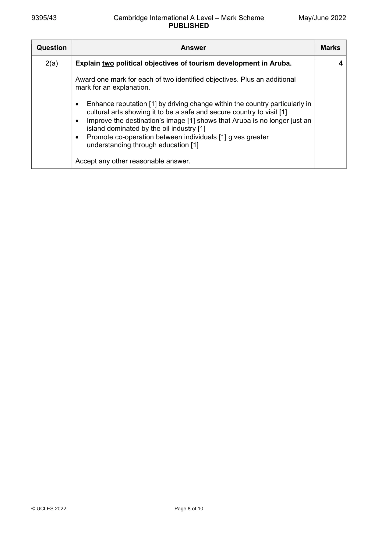 Mark scheme, page 8 of 10