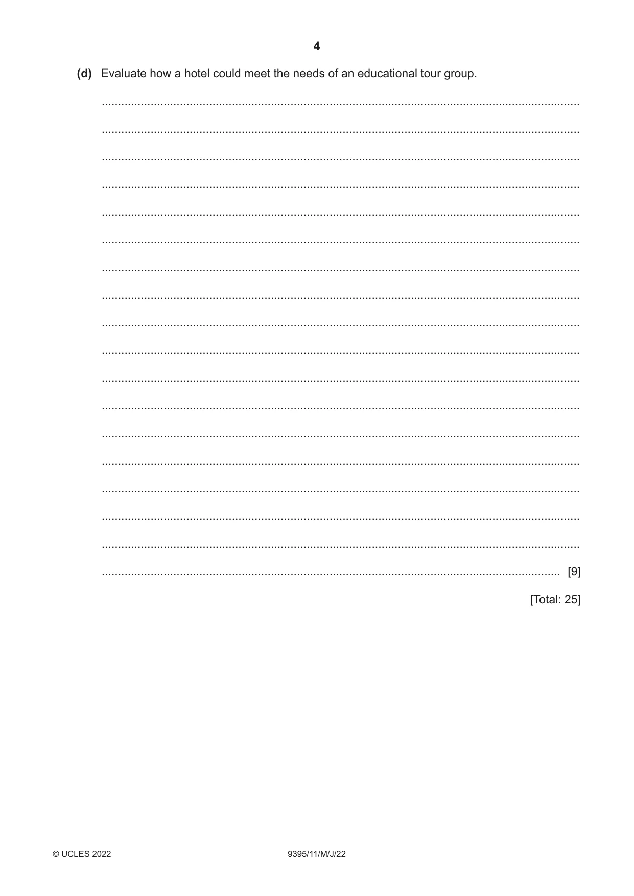 Cambridge A Level Travel and Tourism 9395 2022 May/June Paper 1 · Variant 1 question paper, page 4 of 16