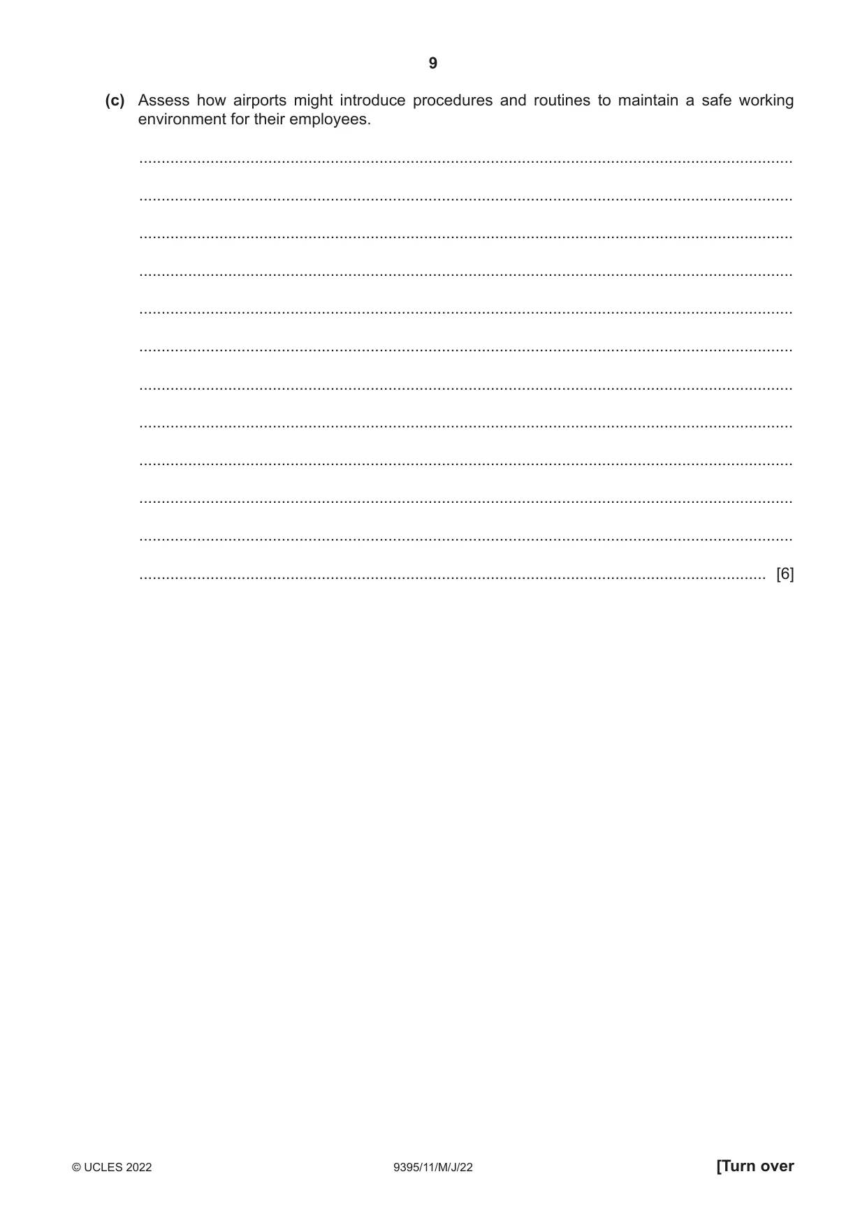 Cambridge A Level Travel and Tourism 9395 2022 May/June Paper 1 · Variant 1 question paper, page 9 of 16