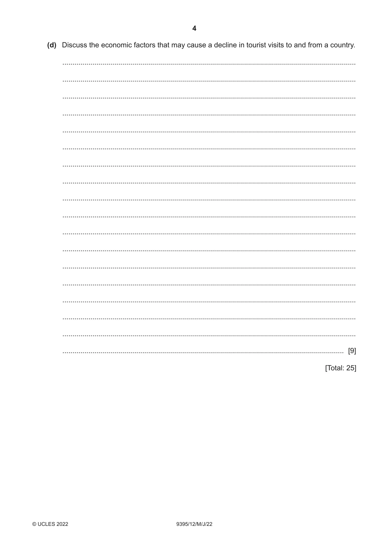 Cambridge A Level Travel and Tourism 9395 2022 May/June Paper 1 · Variant 2 question paper, page 4 of 16