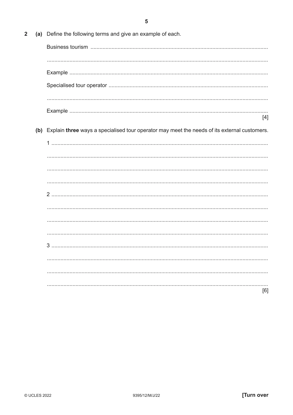 Cambridge A Level Travel and Tourism 9395 2022 May/June Paper 1 · Variant 2 question paper, page 5 of 16