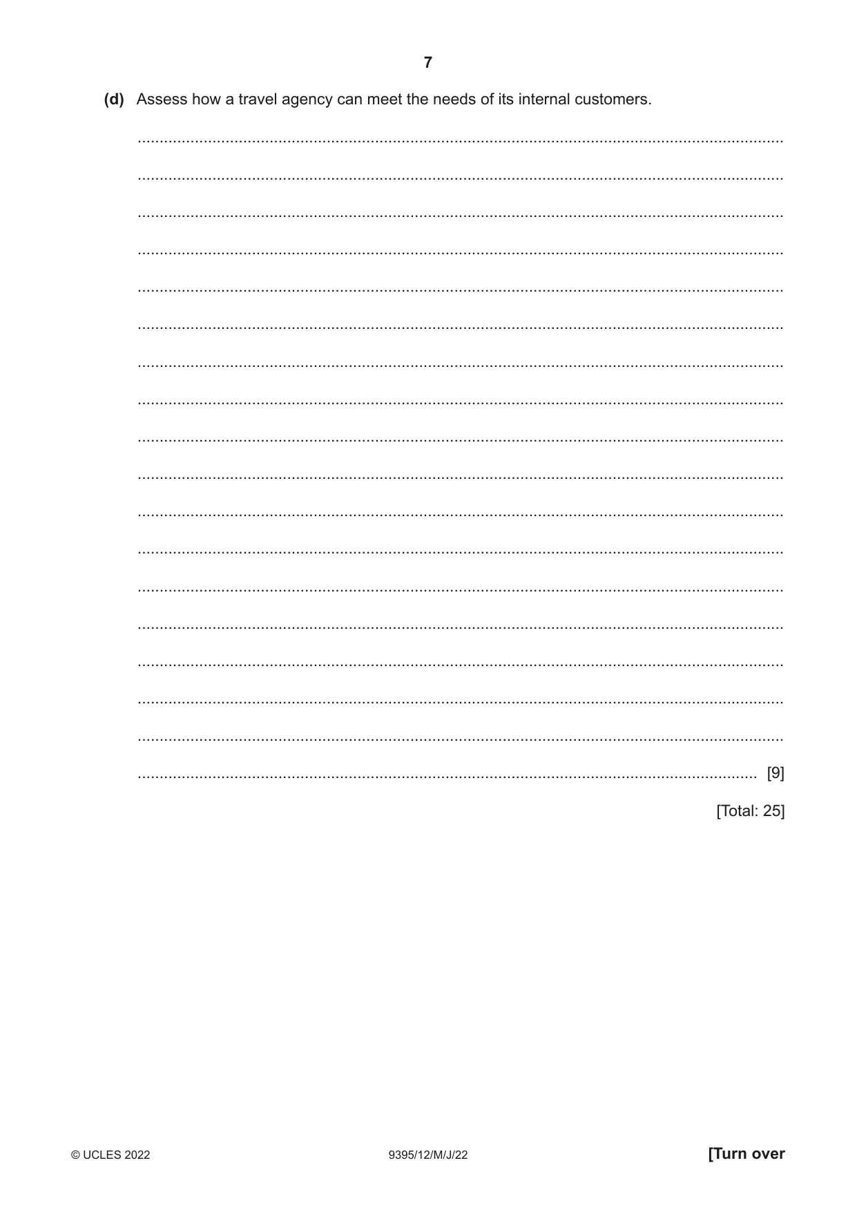 Cambridge A Level Travel and Tourism 9395 2022 May/June Paper 1 · Variant 2 question paper, page 7 of 16