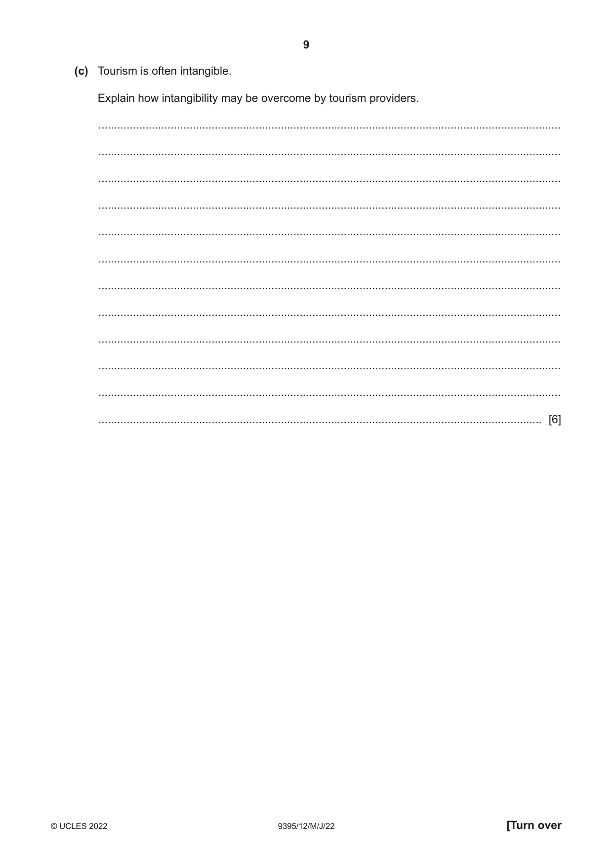 Cambridge A Level Travel and Tourism 9395 2022 May/June Paper 1 · Variant 2 question paper, page 9 of 16