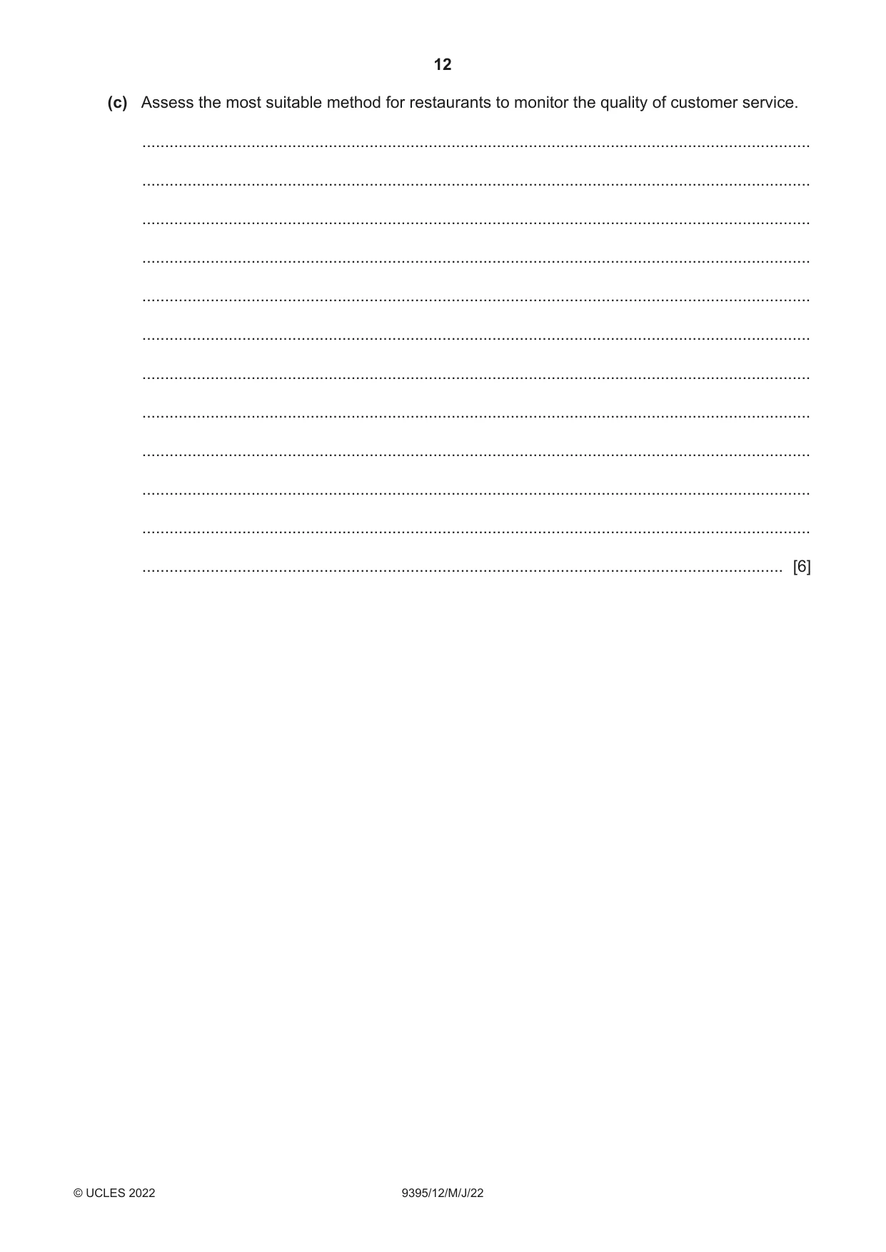 Cambridge A Level Travel and Tourism 9395 2022 May/June Paper 1 · Variant 2 question paper, page 12 of 16
