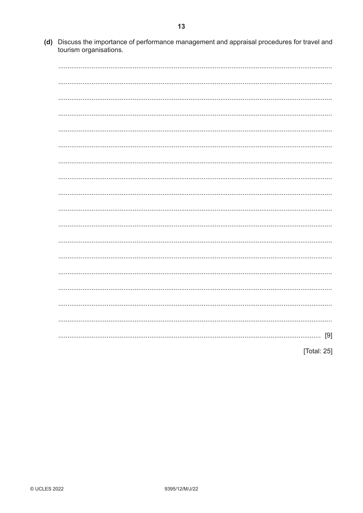 Cambridge A Level Travel and Tourism 9395 2022 May/June Paper 1 · Variant 2 question paper, page 13 of 16